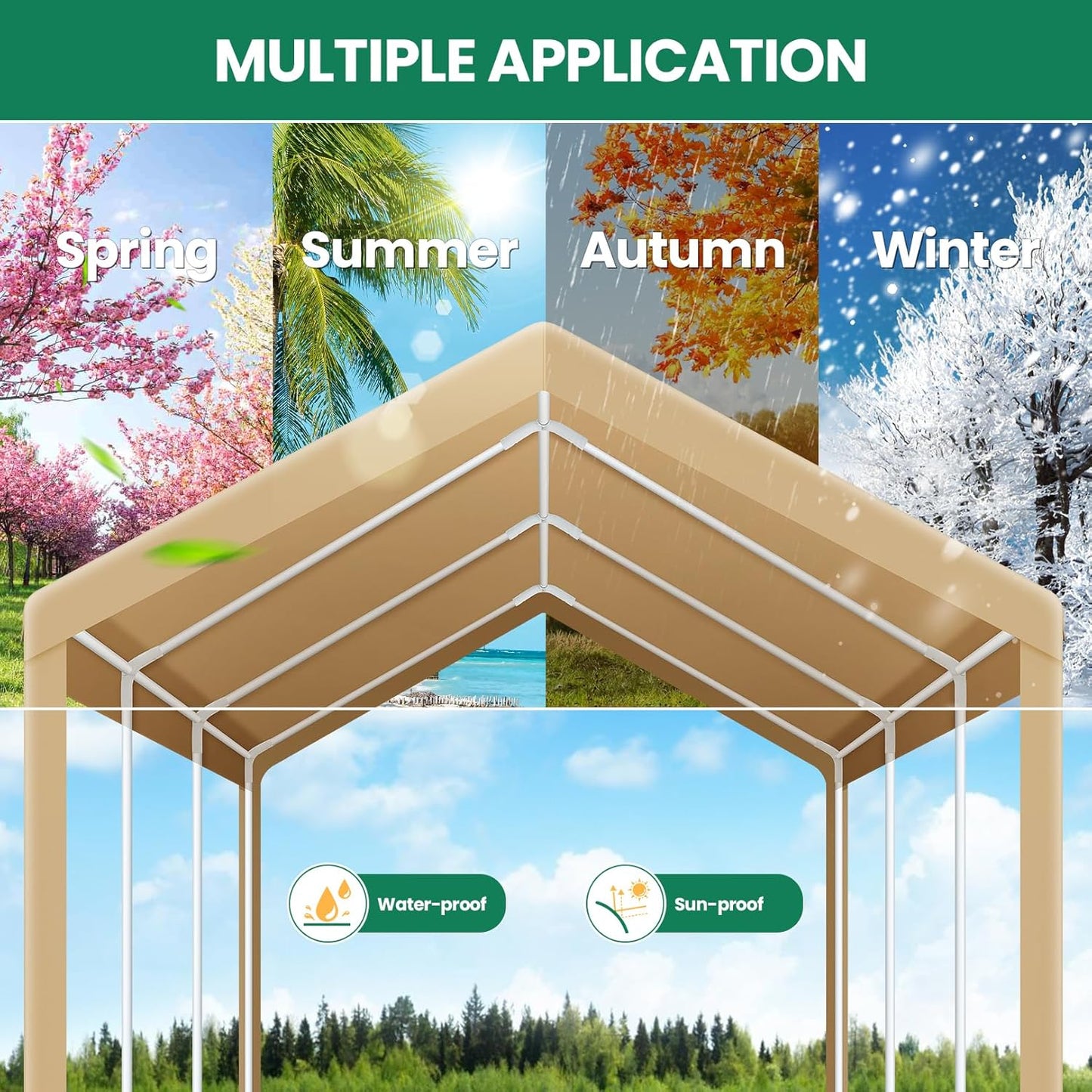 COBIZI Carports 10x20 Heavy Duty Car Tent Garage 2.0, Galvanized Frame Car Canopy Outdoor Shelter Waterproof & UV Protected with Windproof Ropes & Built-in Sandbags for Car Truck Boat, Khaki