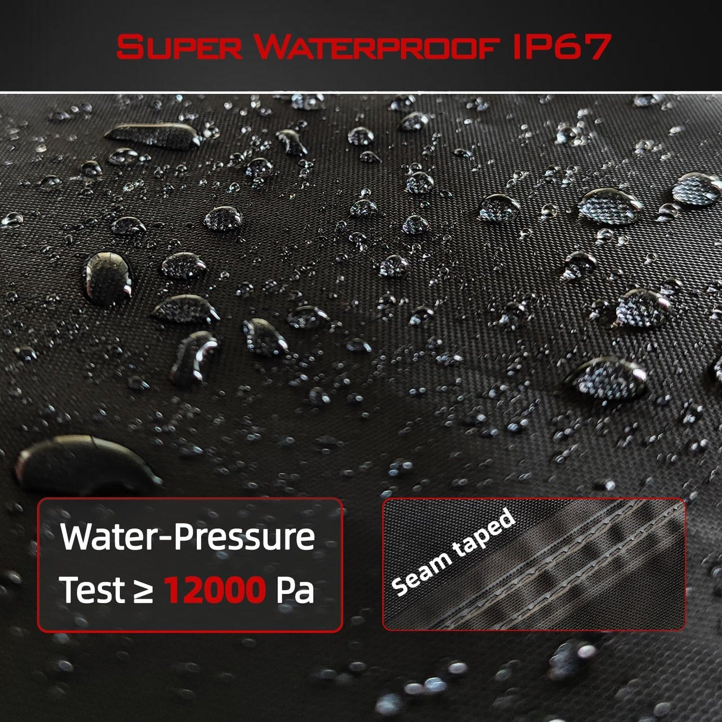 Motorcycle Cover, Heavy Duty 600D Oxford, Waterproof Outdoor, Weather Resistant, Rip-Proof, Anti-UV with 5 Reflective Strips, 2 Lock-Holes, 1 Windproof Strap, 1 Storage Bag (97.5" x 41" x 50")