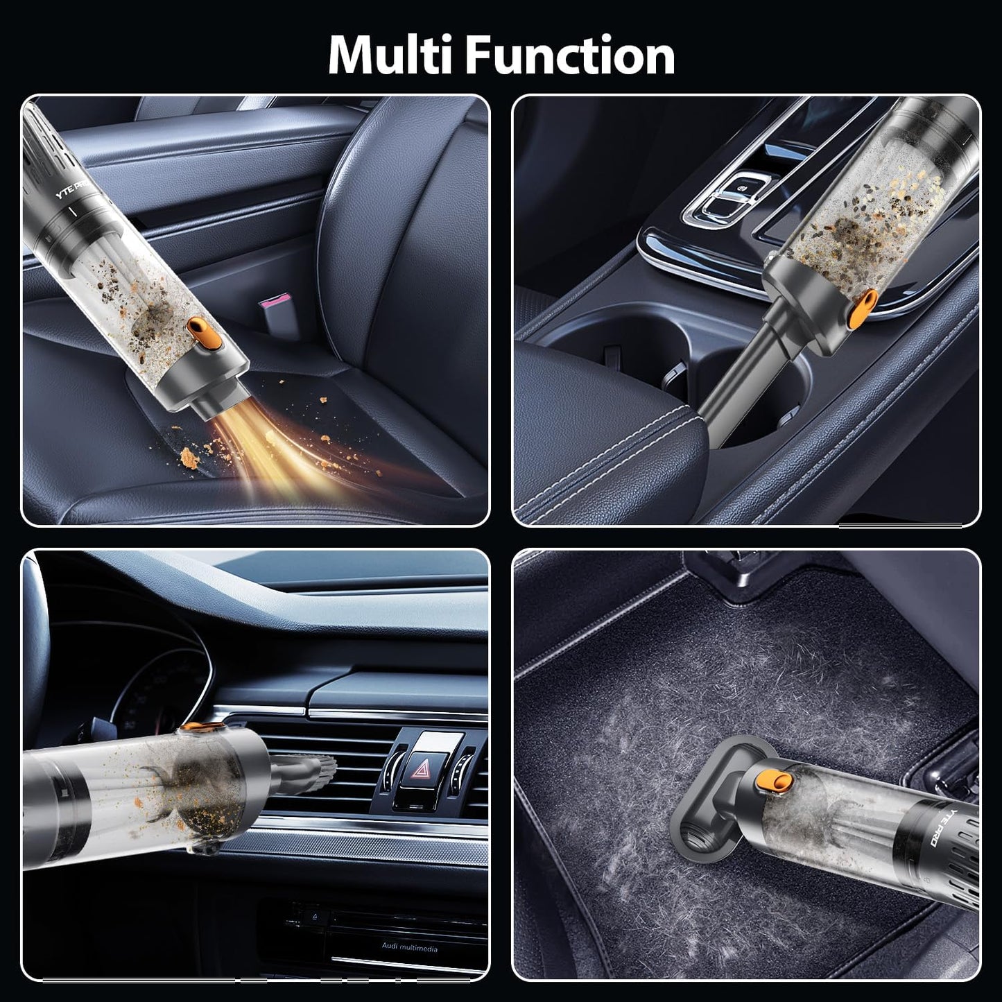 Handheld Vacuum Cordless 15000PA Car Vacuum 3-in-1 Hand Held Vacuums 1.1 Pounds Hand Vac Cordless Rechargeable One-Touch Empty for Cleaning Cars Offices Homes Pet Hair and Dust (Orange)