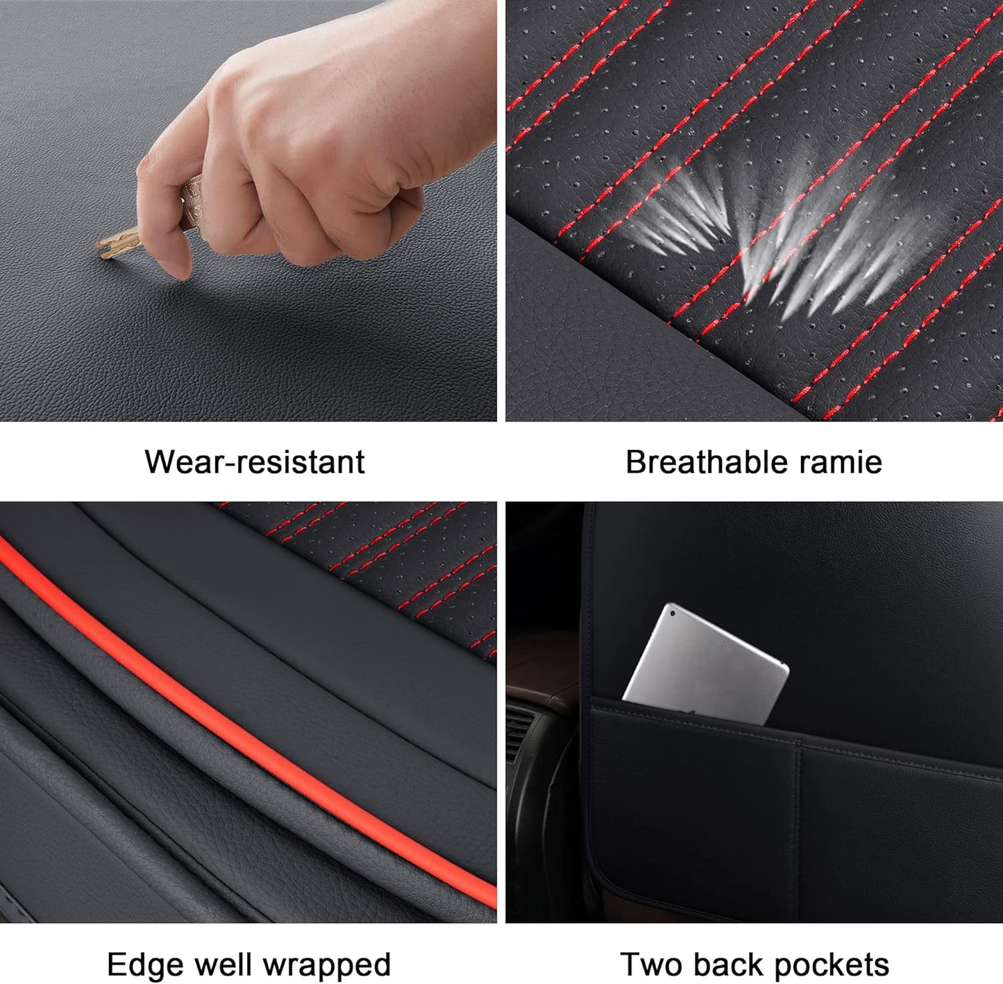 LINGVIDO Leather Car Seat Covers,Breathable and Waterproof Faux Leather Automotive Seat Covers for Cars SUV Pick-up Truck Sedan,Universal Anti-Slip Driver Seat Cover with Backrest (Rear Seat, Red)