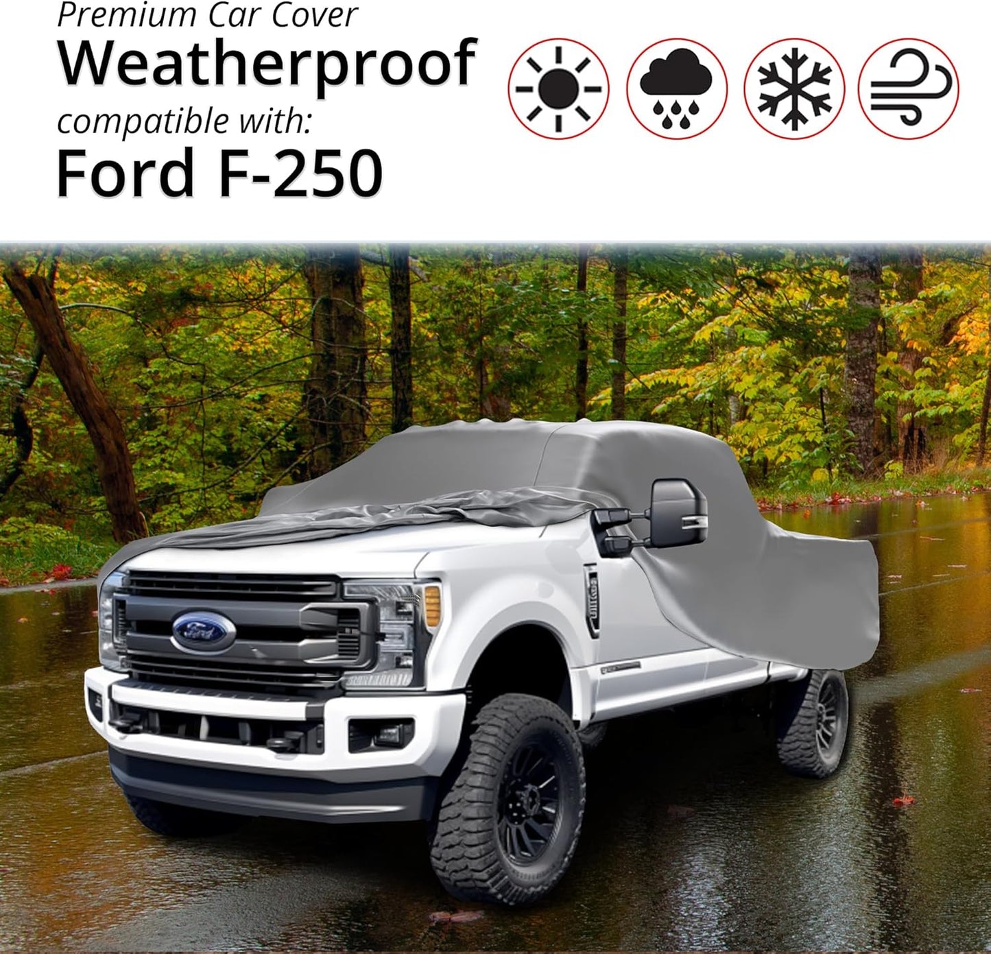 Car Covers Weatherproof Max Truck Cover & Warranty Compatible with Ford 2022-2024 F-250 SuperCab~8' & Shell– Outdoor Cover, Prevents Theft with Cable Lock