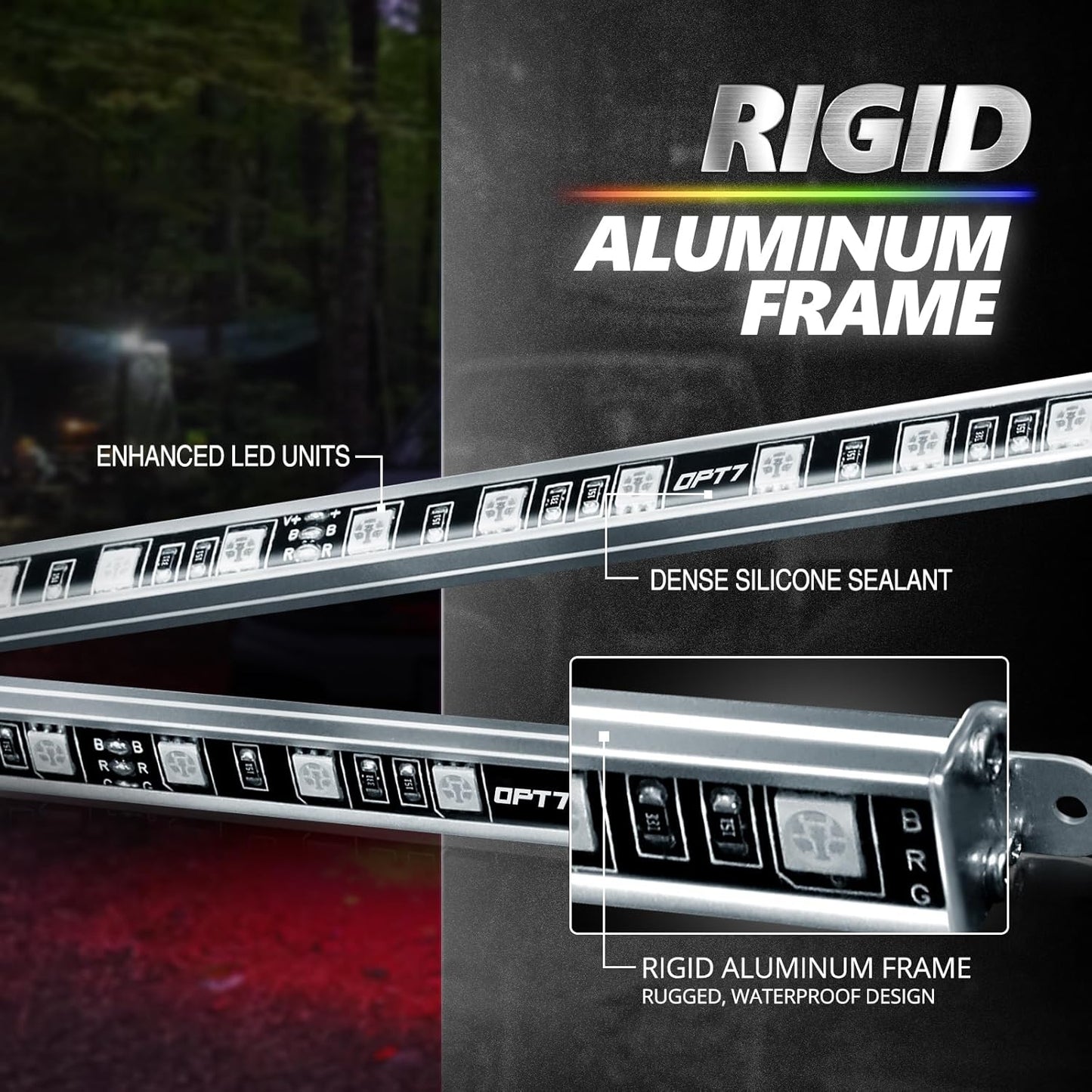 OPT7 Aura Pro Underglow LED Lights Kit for Car with APP & Remote Control, RGB Multicolor Modes, Music Sync, Waterproof Rigid Aluminum Light Bar, Exterior Neon Accent Underbody Lighting Kit