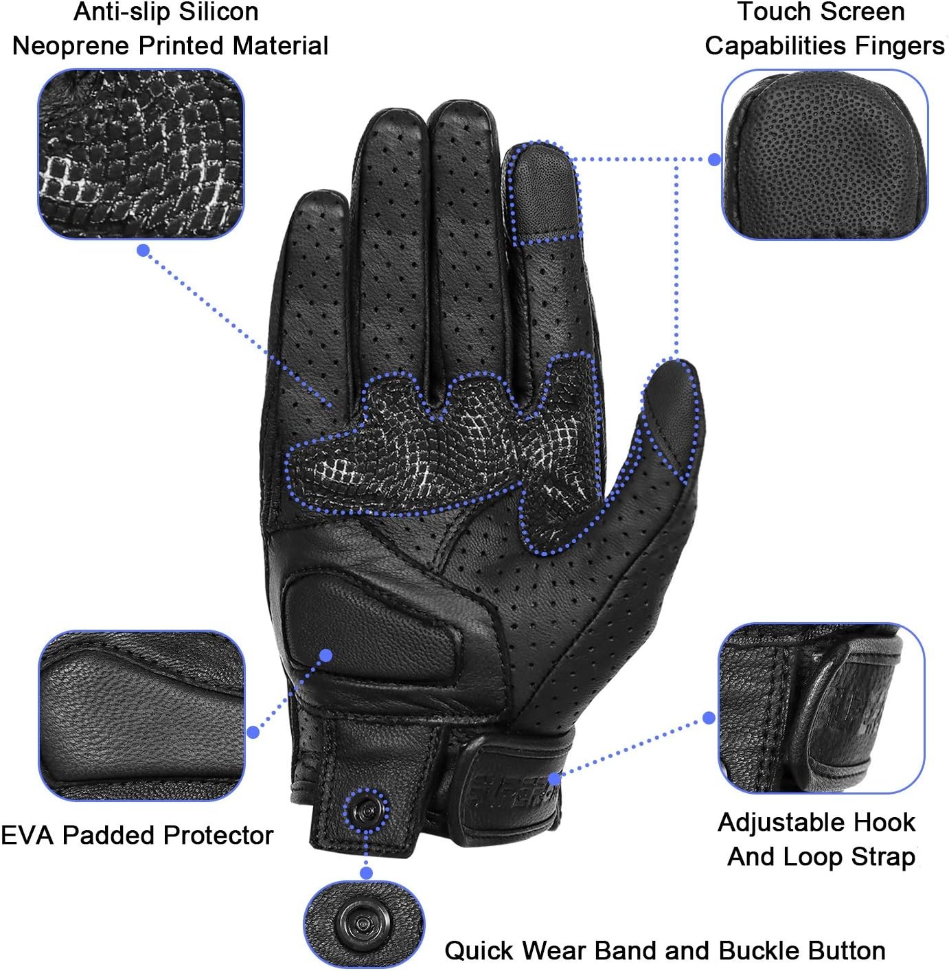 Updated Breathable Leather Motorcycle Gloves with Knuckle Armored Motorbike Gloves for Men (Updated,Perforated, XL)