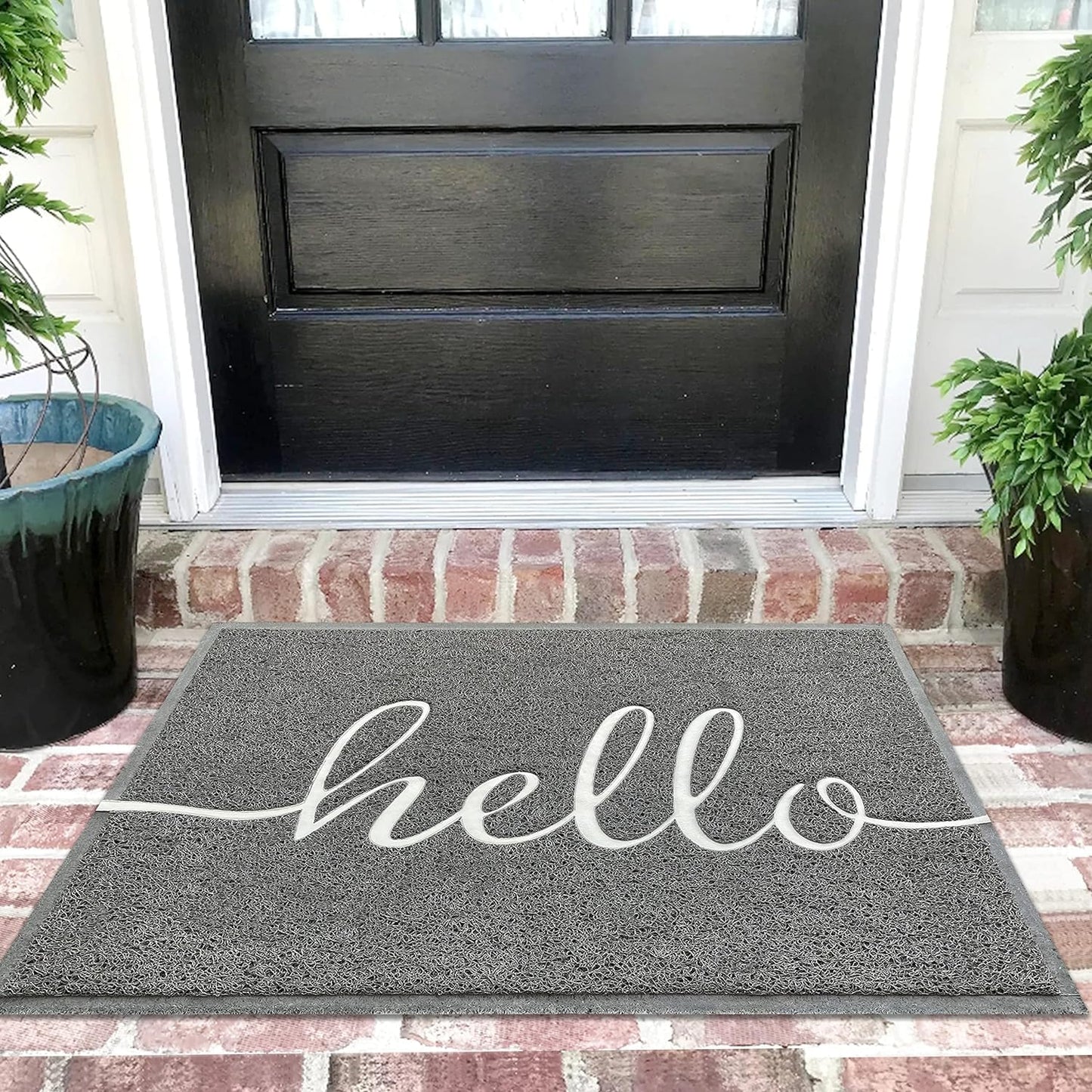 EARTHALL Door Mat Outside Inside Hello Doormat, 36"x24", Durable Floor Mat Non Slip Mat Ultra Absorb Mud Easy Clean Front Doormat for Garage, Entryway, Patio, High Traffic Areas, Grey