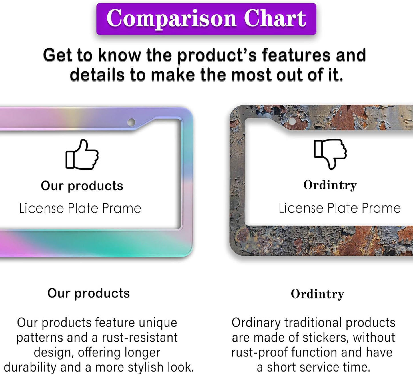 License Plate Frame Holder Rainbow License Plate Frames for Women Iridescent Women Universal Aluminum Car Accessory 2 Pack with Screw Covers Set