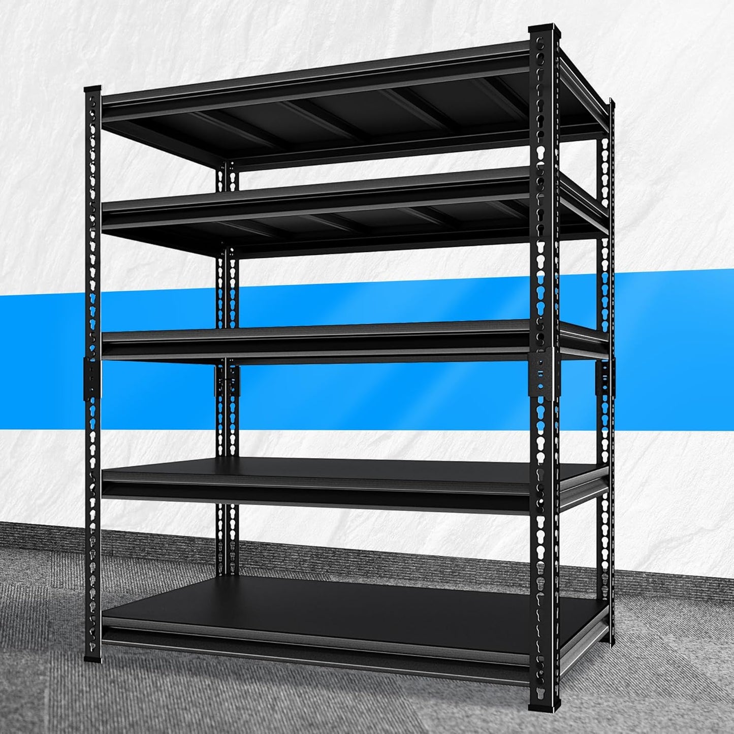 Adjustable Garage Storage Shelves, 48''W Garage Shelving Heavy Duty Loads 2500LBS, Metal Industrial Utility Shelf for Warehouse, Kitchen, Laundry Room,48" W x 18" D x 78" H,Black