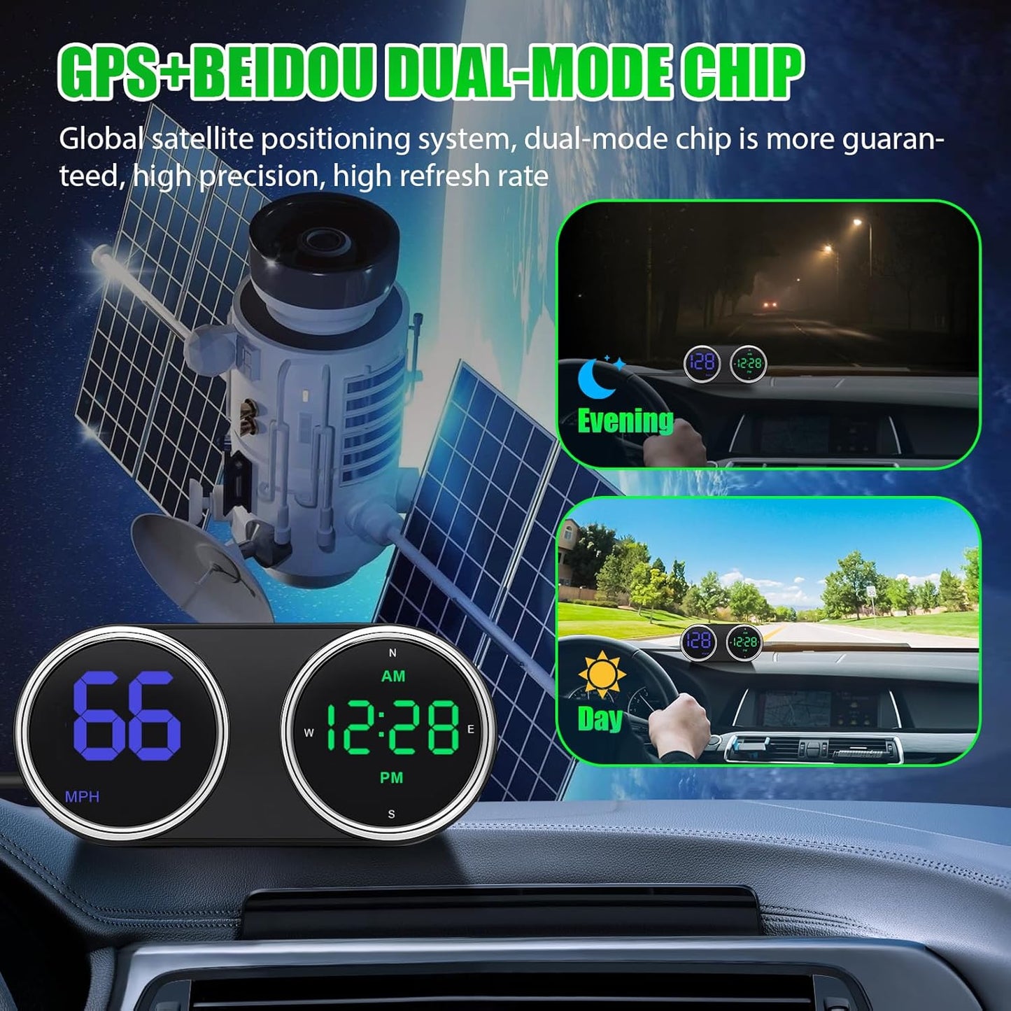 GPS Digital Speedometer for Car MPH, Universal HUD Speed Meter with LED Large Font, Plug Play for Car Truck Motor SUV Golf Cart All Vehicles (Colorful MPH KM/H Speedometer)