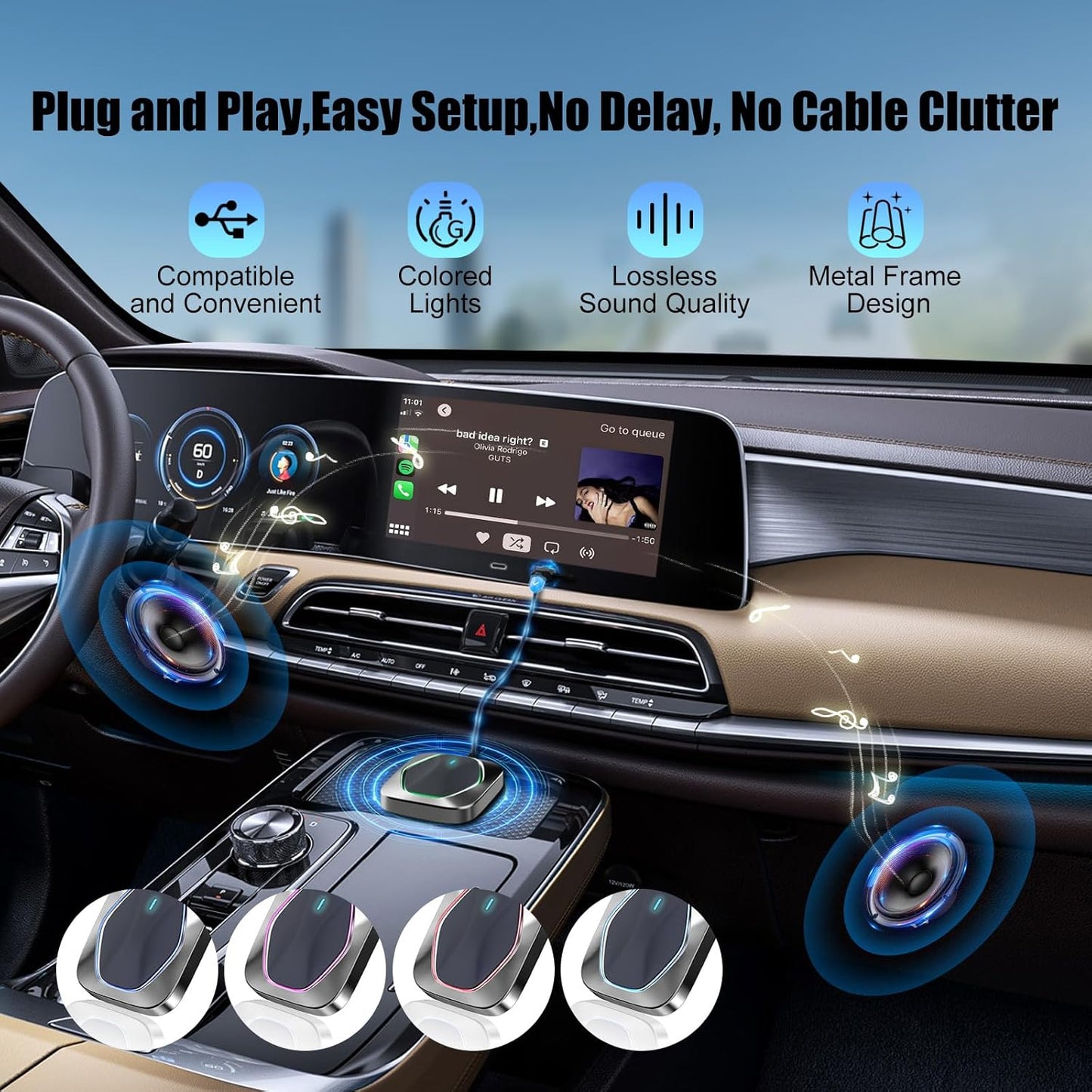 Wireless CarPlay Adapter for iPhone,Convert Wired to Apple CarPlay Wireless Adapter, Plug and Play, with 60CM Extension Cable USB & Type-C, Connection Stable No Delay