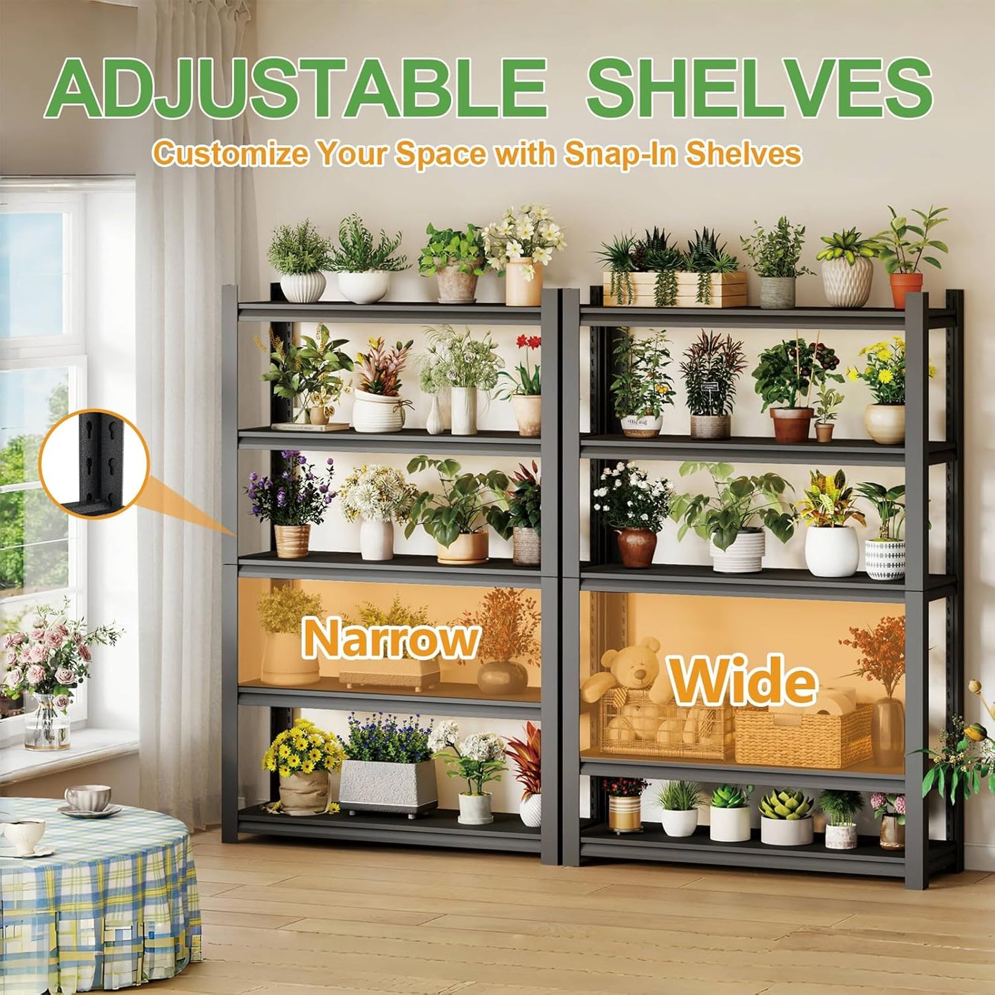 72H Metal Kitchen Storage Shelves, 3000 LBS Heavy Duty Garage Shelving Unit, 5-Tier Adjustable Pantry Shelves, Food and Beverage Storage Rack, Appliance Storage Utility Shelf for Balcony - Black