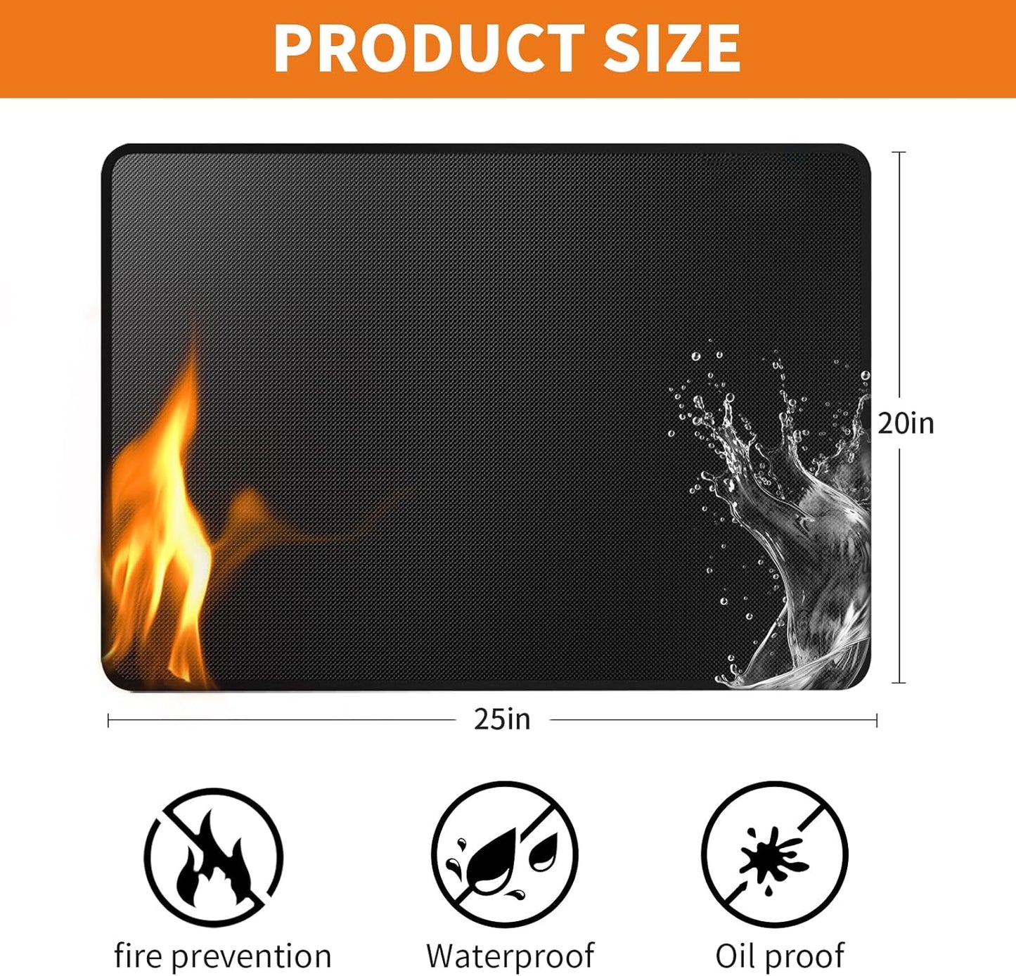 Heat Resistant Grill Mat, 25 x 20 inches Double-sided fireproof and waterproof BBQ protection mat Multi-Purpose for Grills Pizza Ovens Smokers Black
