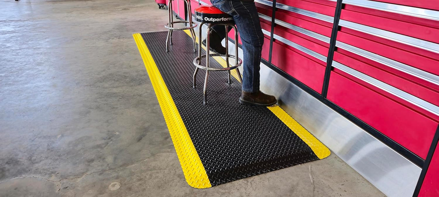 Rhino Mats, American Classic Diamond Anti-Fatigue Mats, Industrial Ergonomic Comfort Standing Mat for Work, Home, Garage, Office, Kitchen or Anywhere (Black/Yellow 9/16" Thick, 3 FT. x 17 FT.)