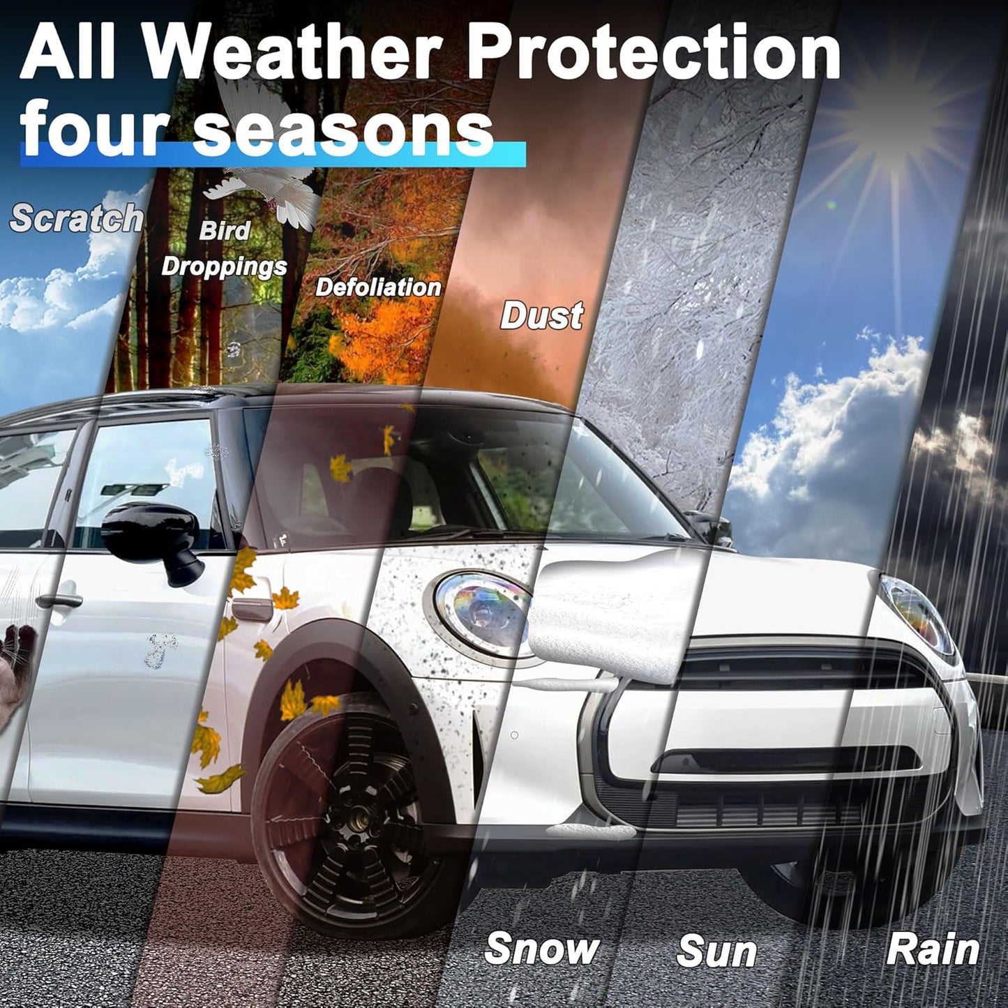 Car Cover for 2014-2025 Mini Cooper/Cooper S/Hardtop/Clubman/Countryman 4 Door,Full Exterior Car Covers for Automobile All Weather Waterproof Heavy Duty,Zipper/Cotton UV Proof Custom fit【210T Taffeta】