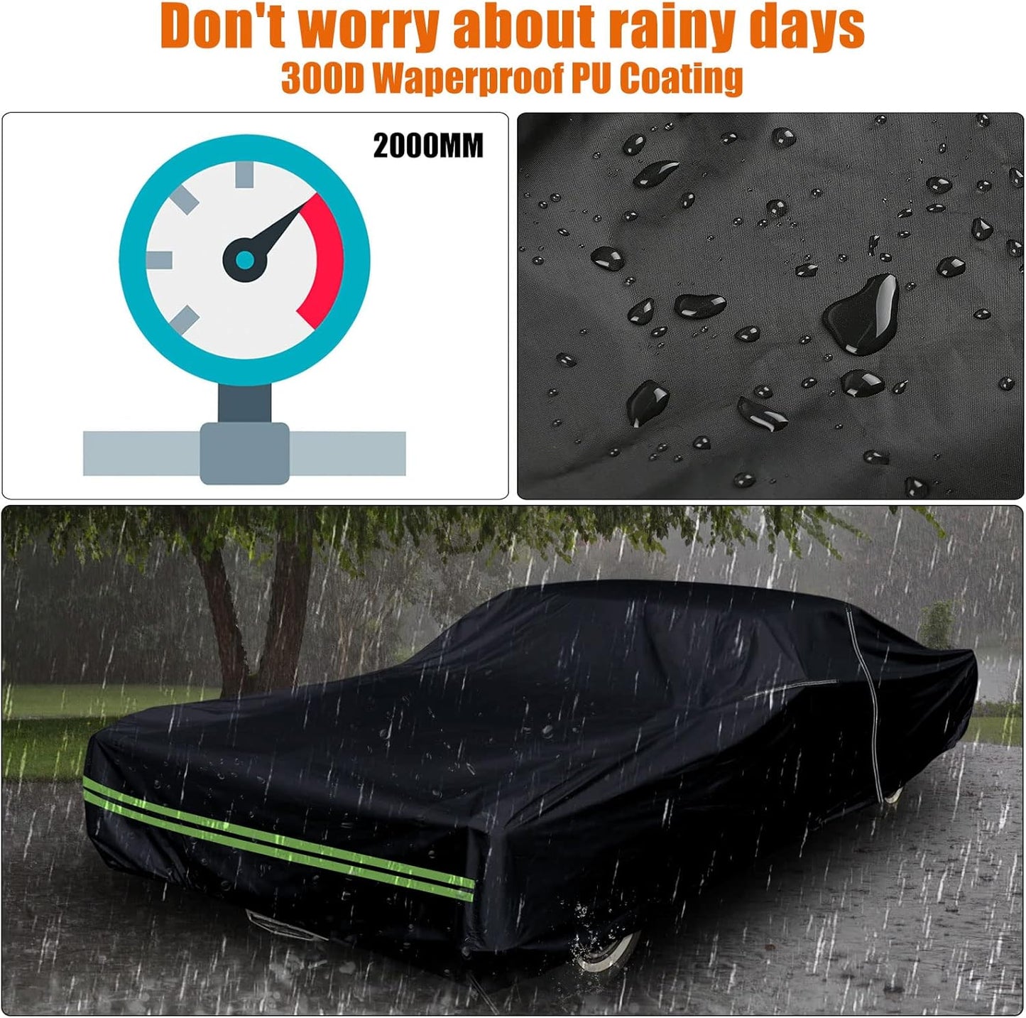 Waterproof Car Cover Compatible with Chevrolet El Camino 1964-1967 & 1978-1987 300D All Weather Classic Car Covers with Zipper Door Reflective Strips Lock for Snow Rain Dust