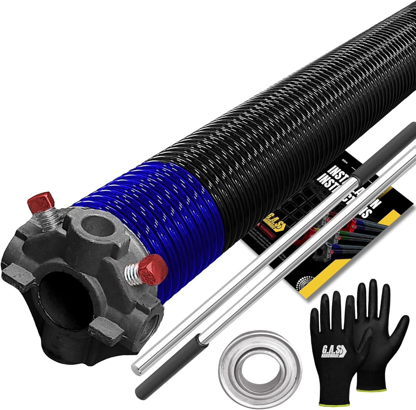 Garage Door Torsion Spring 262x1.75x48 Includes 1” Steel Bearing, Gloves, Manual, and Winding Bars for Right Side of Garage Door Precision E-Coating 5-Year Warranty Min. 30,000 Cycles (Black Cone)