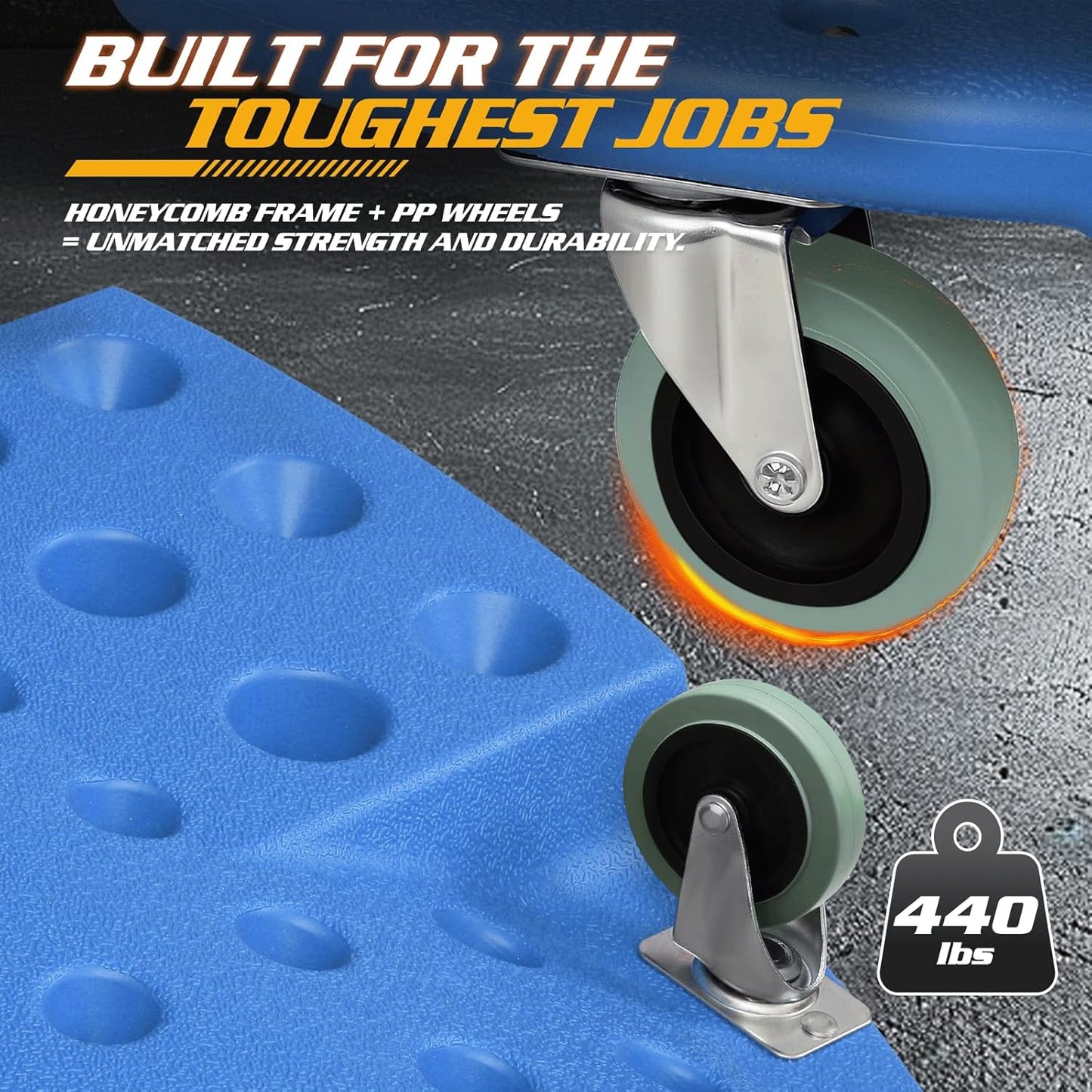 Magshion Mechanic Creeper with Padded Headrest & Tool Trays – 440 lbs Capacity, Rolling Garage Creeper with 6 Swivel Wheels, Lightweight & Portable Under Car Creeper for Auto Repair (Blue)