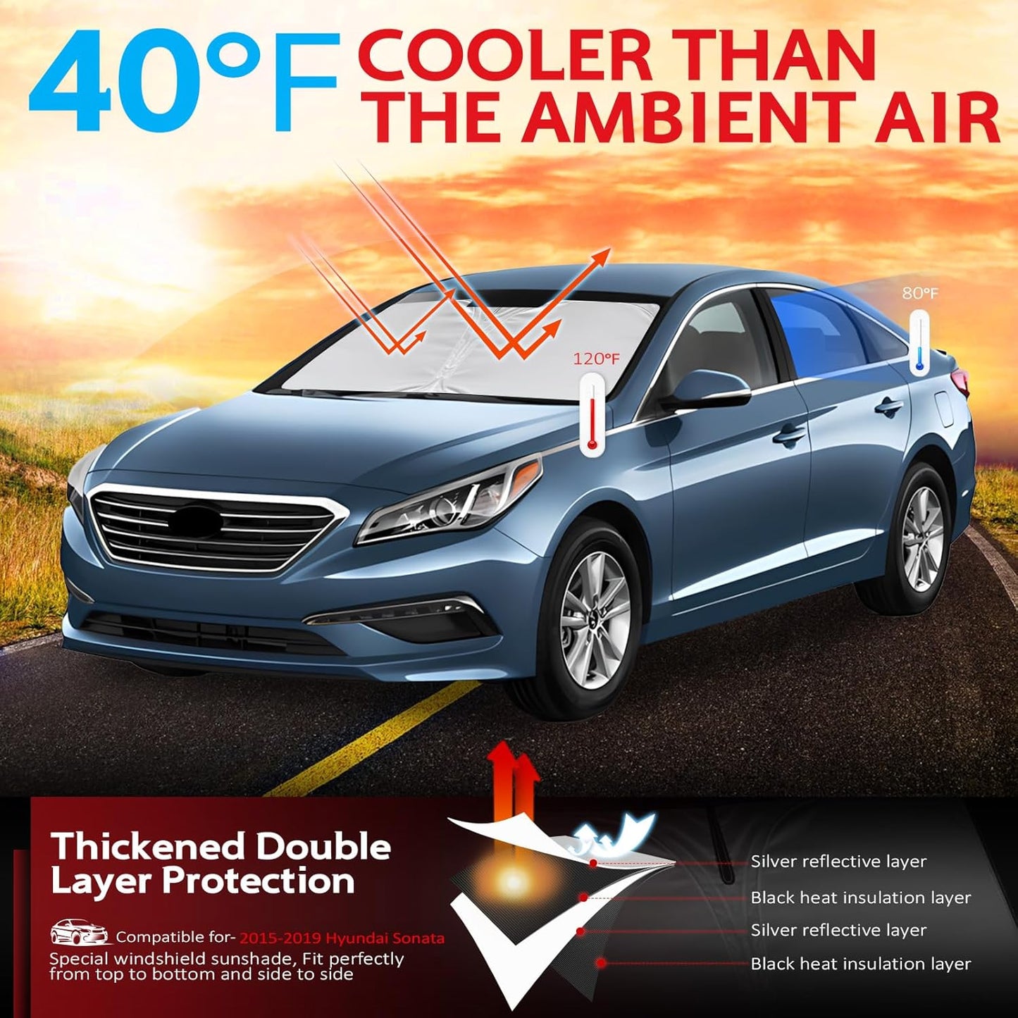 KAYZT Windshield Sun Shade for 2015-2019 Hyun-dai Sonata Foldable Sunshade Front Window Custom Fit Car Accessories