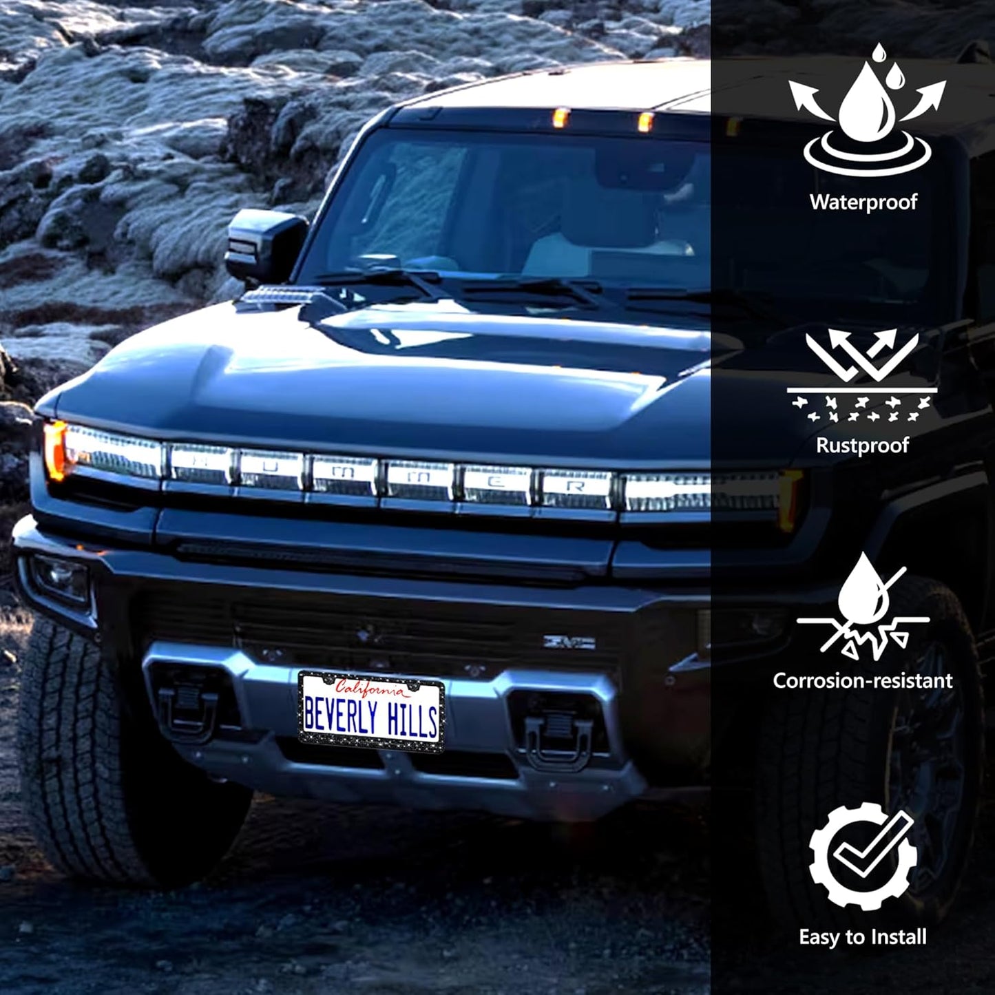 2 Pack Black Bling License Plate Frames for Women - Stainless Steel with Diamond Sparkly Rhinestone License Plate Holders - Perfect Birthday for Auto Lovers