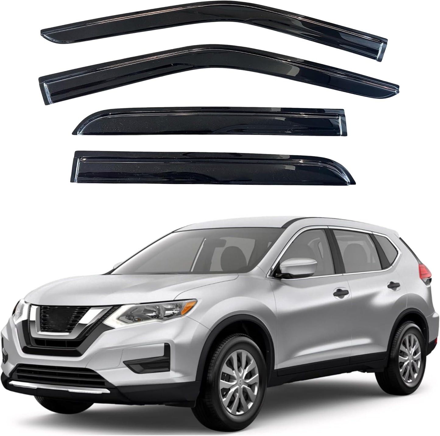 KPY Window Visor Compatible with Nissan Rogue 2014-2020 (Excludes Sport Model), 4PC Rain Guard Side Window Vent Deflectors Tape-On Mugen Style, 2014 2015 2016 2017 2018 2019 2020