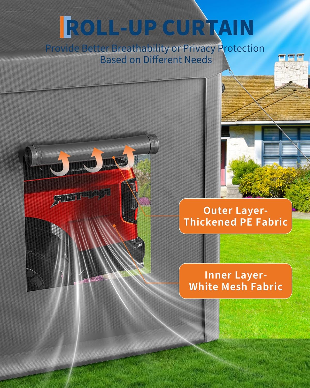 10 x 20FT Heavy Duty Carport with Roll-Up Windows, Portable Garage with Removable Sidewalls & Doors, Portable Car Tent Garage with Roll-Up Windows and All-Season Tarp, for Car, Truck,