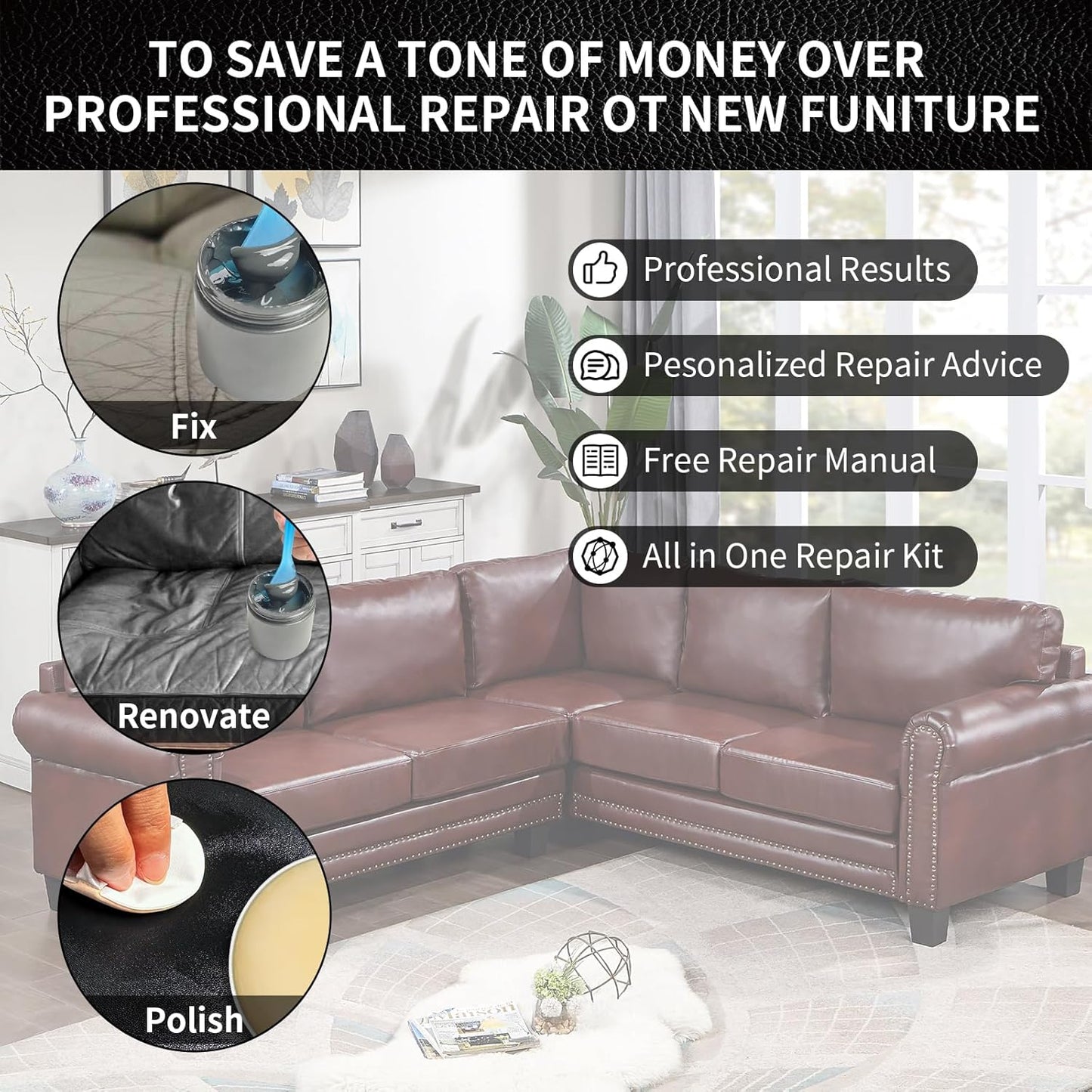 Leather Repair Kit Recoloring Balm Cleaner Conditioner Waterproof Beeswax Oil for Car Seat Furniture Couch Shoe Leather Vinyl(Black)