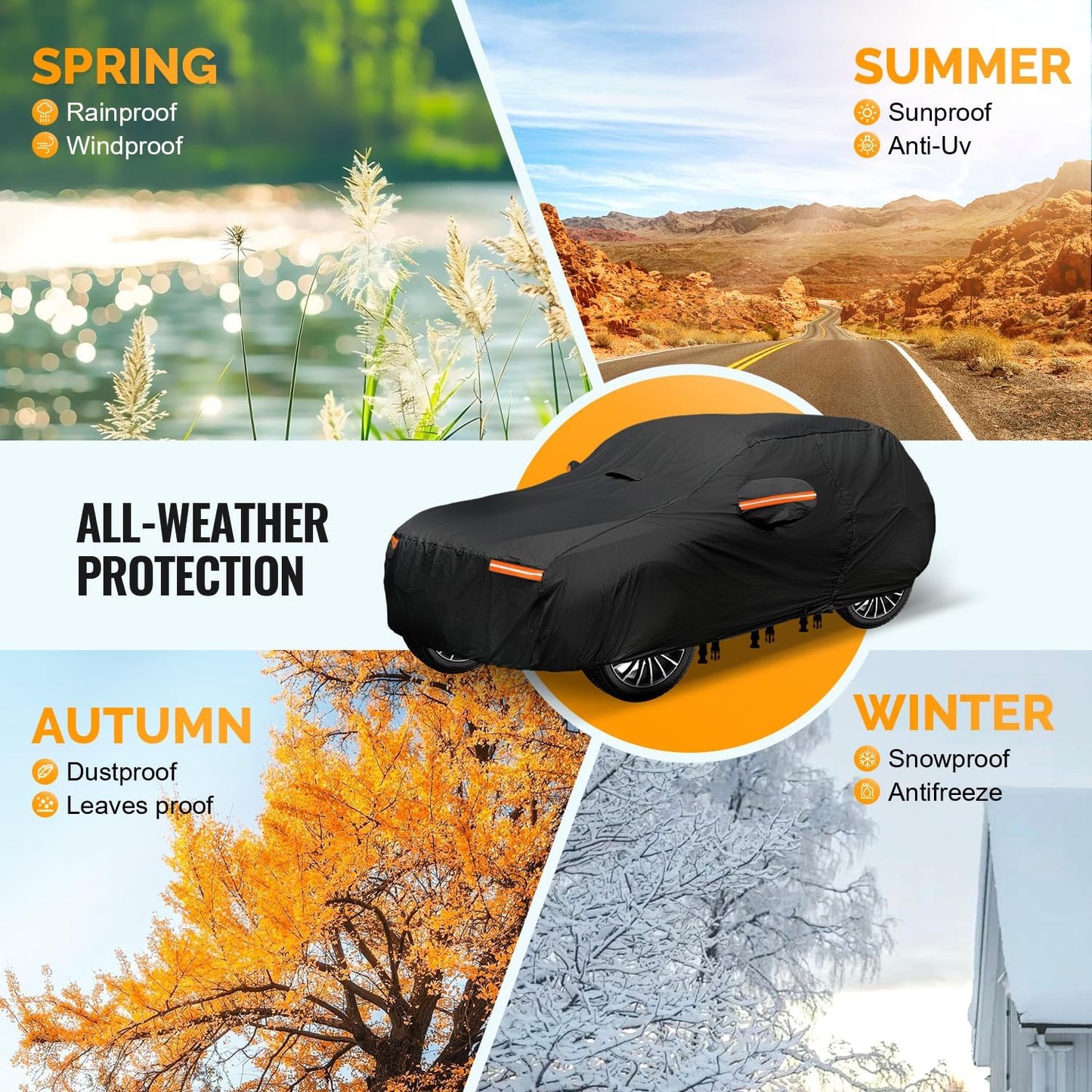 30 Layers SUV Car Cover for Automobiles All Weather Waterproof, Outdoor Snowproof UV Protection Windproof, Door Zipper, Soft Cotton, Heavy Duty Universal Car Covers, (Black, Fit SUV 181"-190")