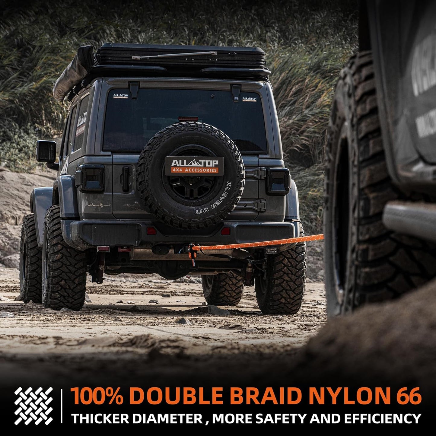 ALL-TOP Kinetic Rope Kit (Reflective) w/ 2 Soft Shackles, 48000Lbs, 1in x 30ft, Heavy Duty 30+% Elasticity, 16000Lbs Work Load Limit