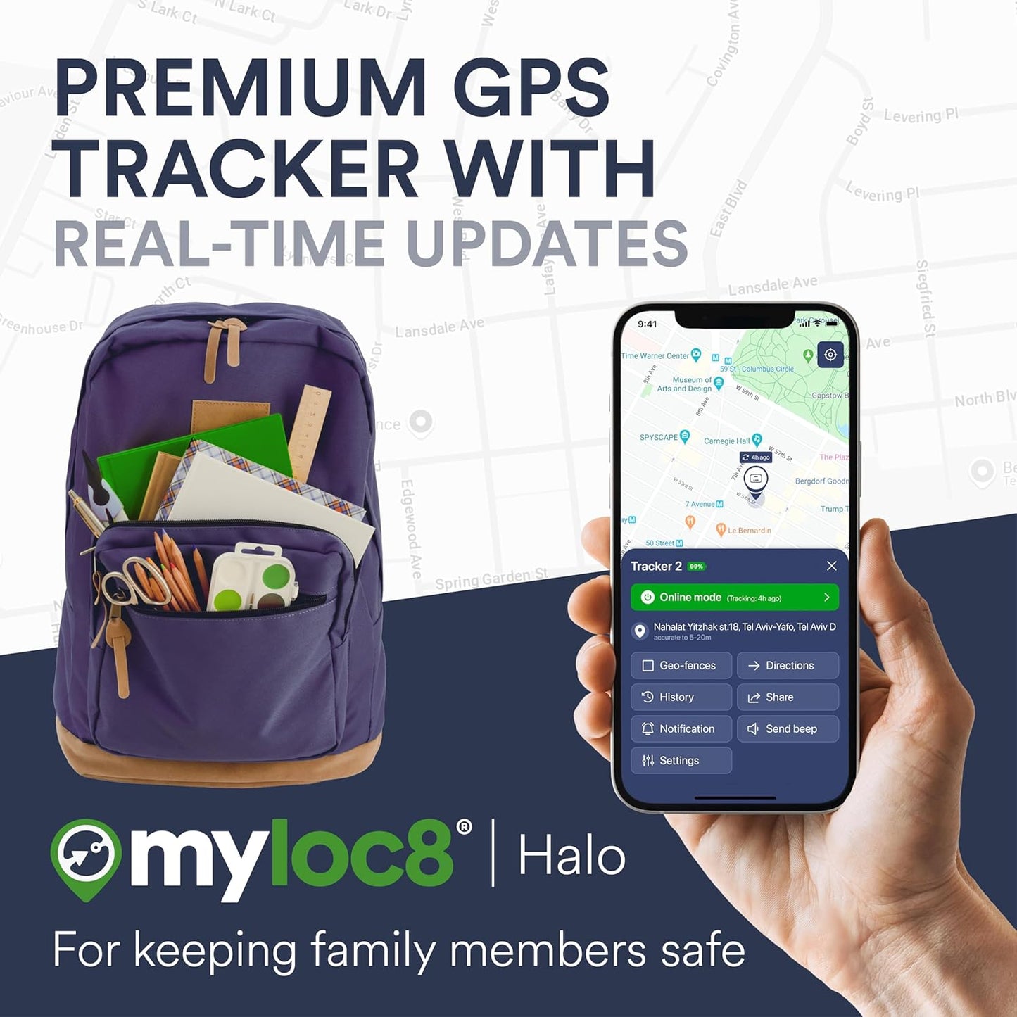 Highly Precise GPS Tracker for Keys, Backpack, Luggage & Kids – Built-in SIM, SOS Button - Smart Tag with Real-Time Tracking, Waterproof, iOS & Android Locator Device