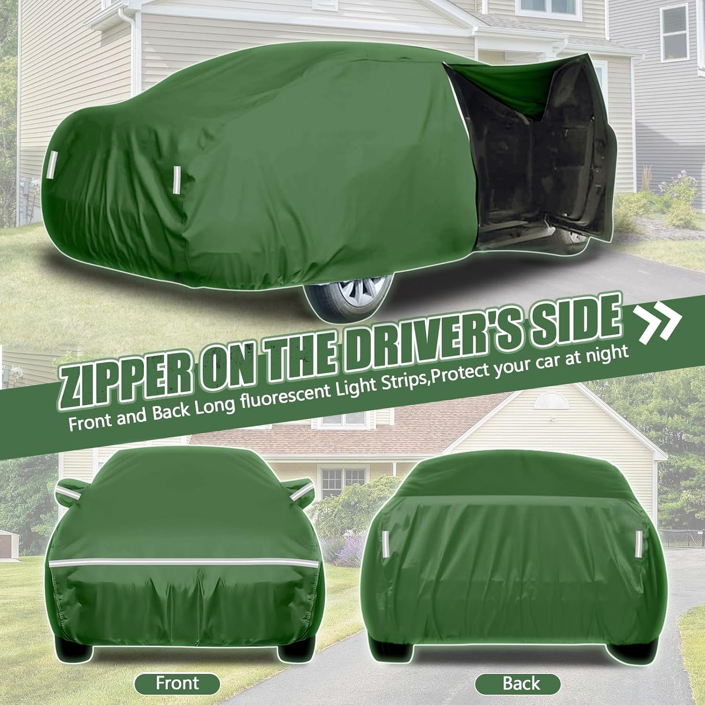 BOSSTONE Car Cover Custom Fit for Toyota 4runner 2002-2025, Waterproof All Weather for Automobiles Full Exterior Cover Rain Sun Snow Protector with Door Zipper (Green)