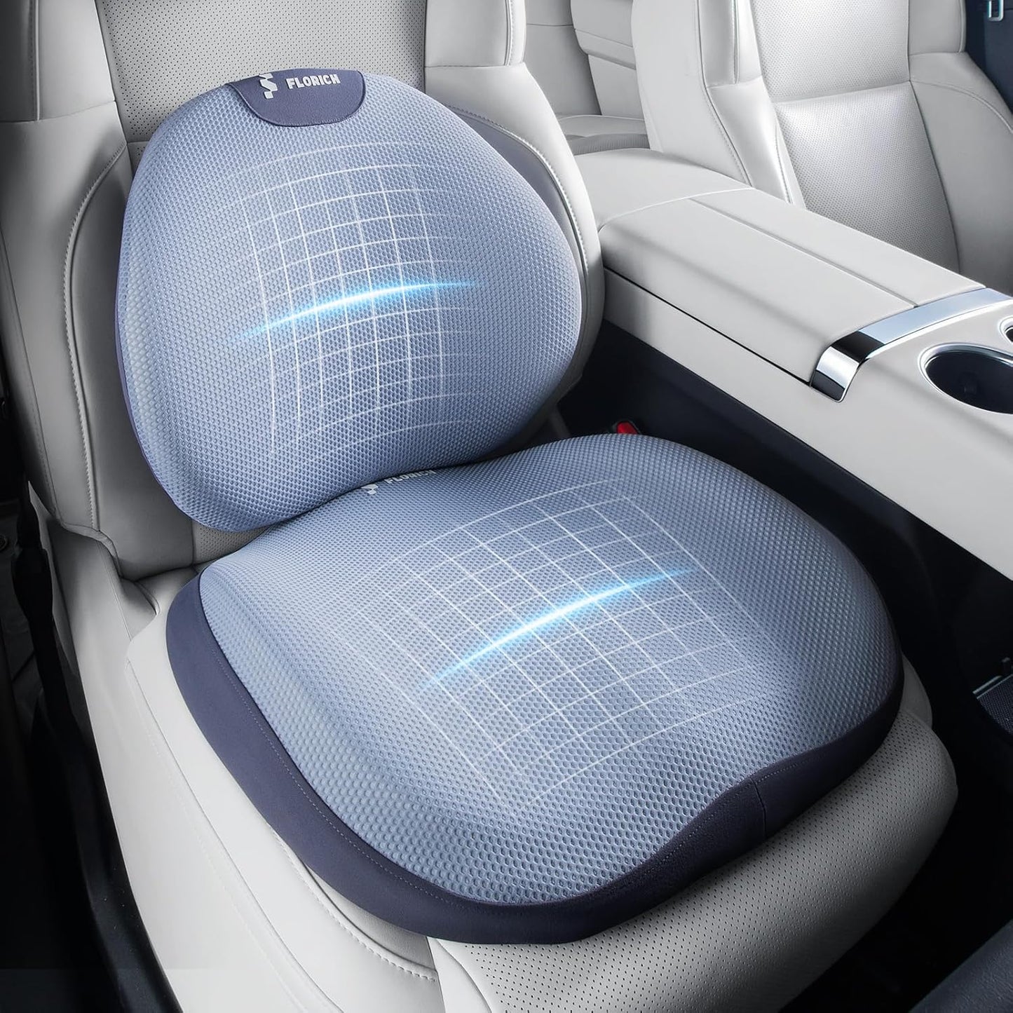 FLORICH Seat Cushion and Lumbar Support Pillow for Office Chair Car, Ergonomic Memory Foam Back Support for Office Gaming Chair Driving Seat Wheelchair, Relieves Neck, Back & Sciatica Pain – Blue