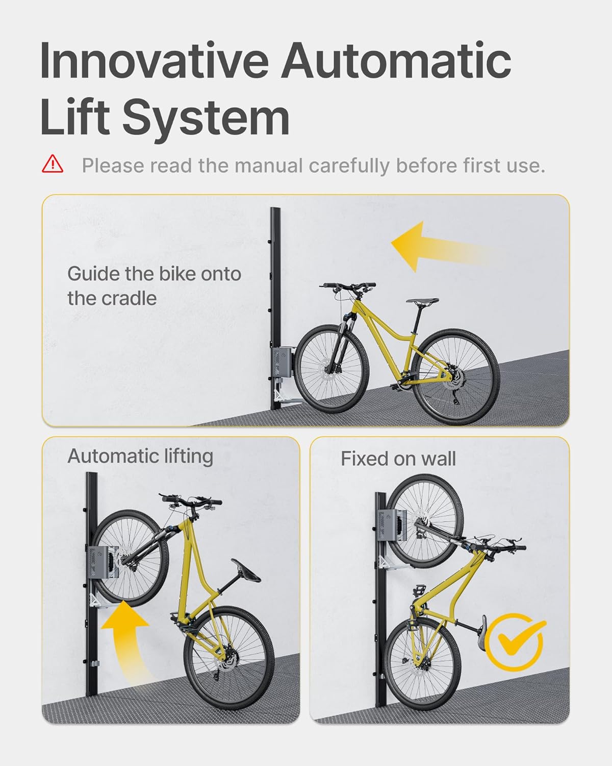monTEK Automatic Lift EBike Rack – Fits 24-29" Tires, Heavy-Duty Vertical Wall Rack for Bicycles (Up to 71 lbs) - Effortless Lifting, Easy Install - Space-Saving Storage for Garage, Shed, BG