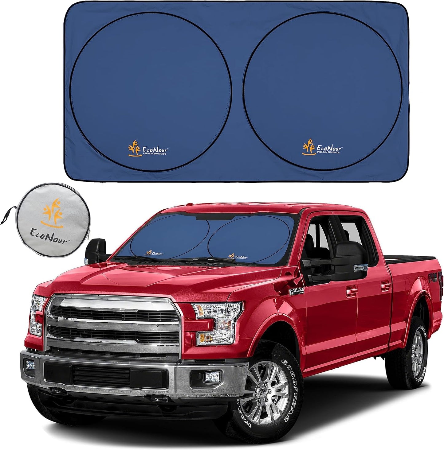 EcoNour Windshield Sun Shade| 300T Sun Shade for Truck| Foldable Truck Window Shade Blocks UV Rays & Sun Protects Interior Car Accessories| Universal Fits for Blue | X-Large (69" x 35")