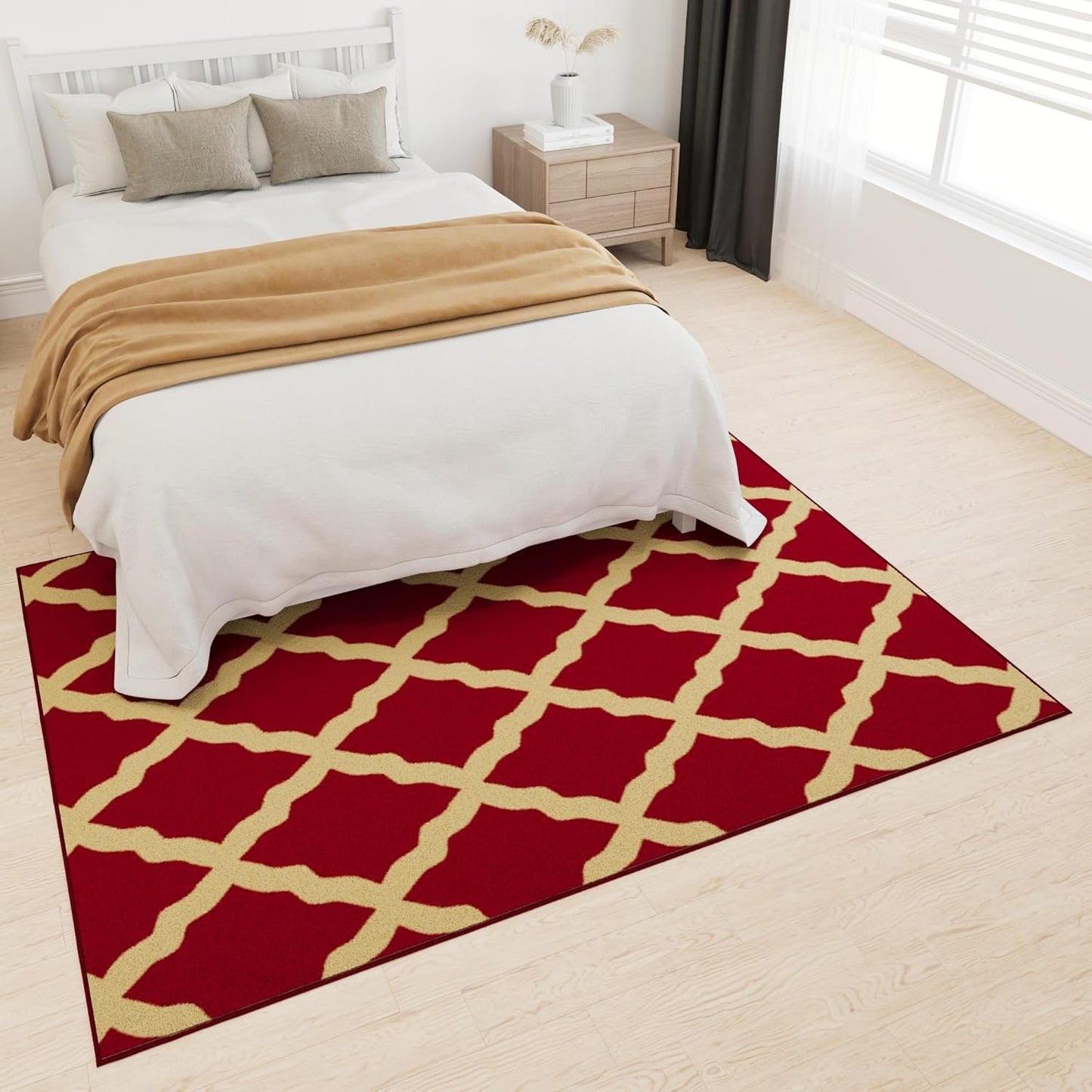 Ottomanson 5' x 6'6" Rugs for Living Room Trellis Area Rug for Bedroom - Non Slip Durable Large Floor Carpet for High Traffic Areas - Indoor Rug for Dining Room Kitchen Kids Playroom, Red