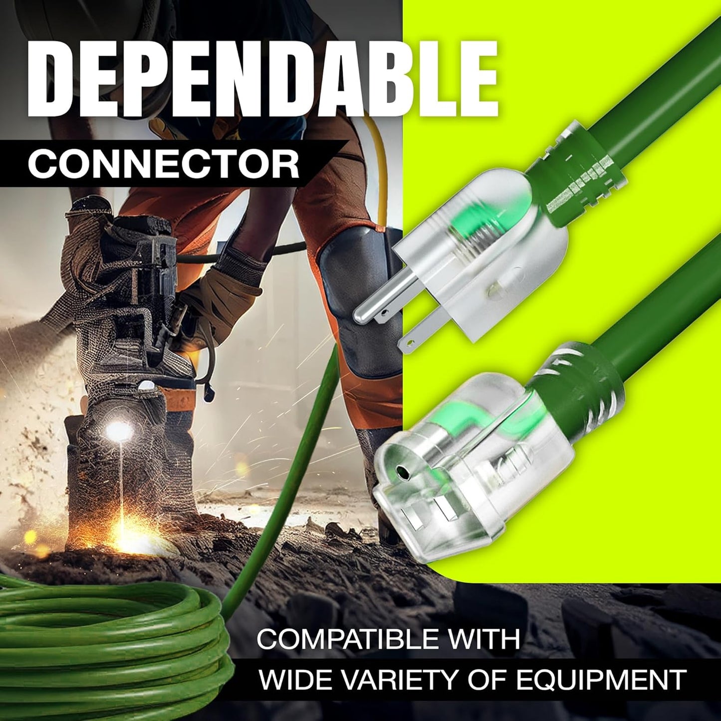 200ft Outdoor/Indoor Extension Cord 16/3 Gauge Heavy Duty 3 Prong SJTW, Waterproof, Flexible Cold-Resistant Long Power Cord,6A 125V 750W, Green by LifeSupplyUSA