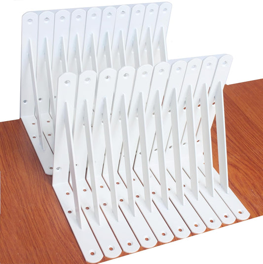 20 Pack L8 x H 6" White Heavy Duty Shelf Brackets with Screws Metal Shelf Brackets Shelf Support Angle Brackets for Shelves L Brackets Heavy Duty Floating Shelf