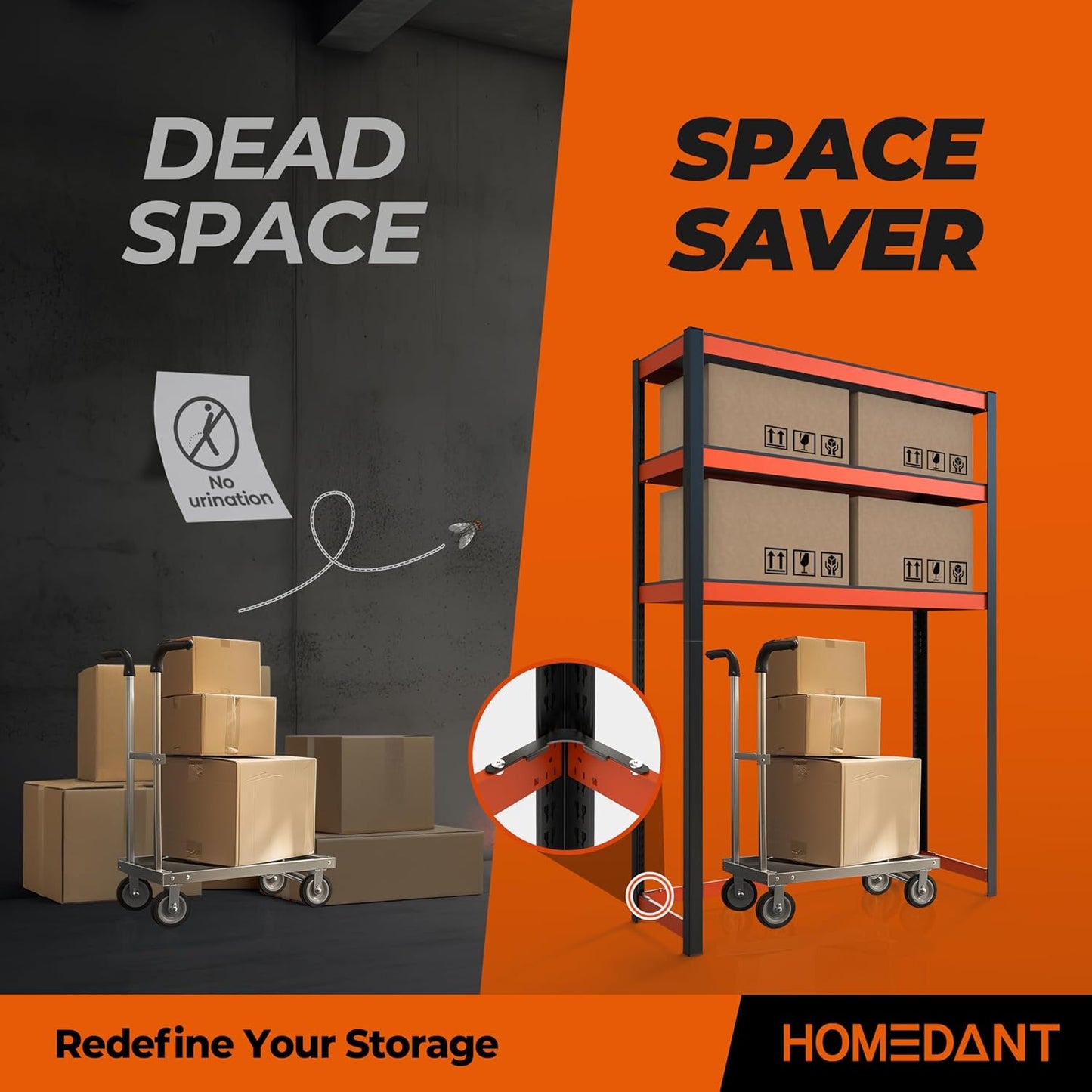 HOMEDANT House 5-Tier Orange-Black 48.1" W x 16.5" D x 71.3" H Laminated Metal Shelving Unit Adjustable Storage Utility Rack Heavy Duty Shelves Organization Shelf Kitchen Garage Pantry Closet 1Pack