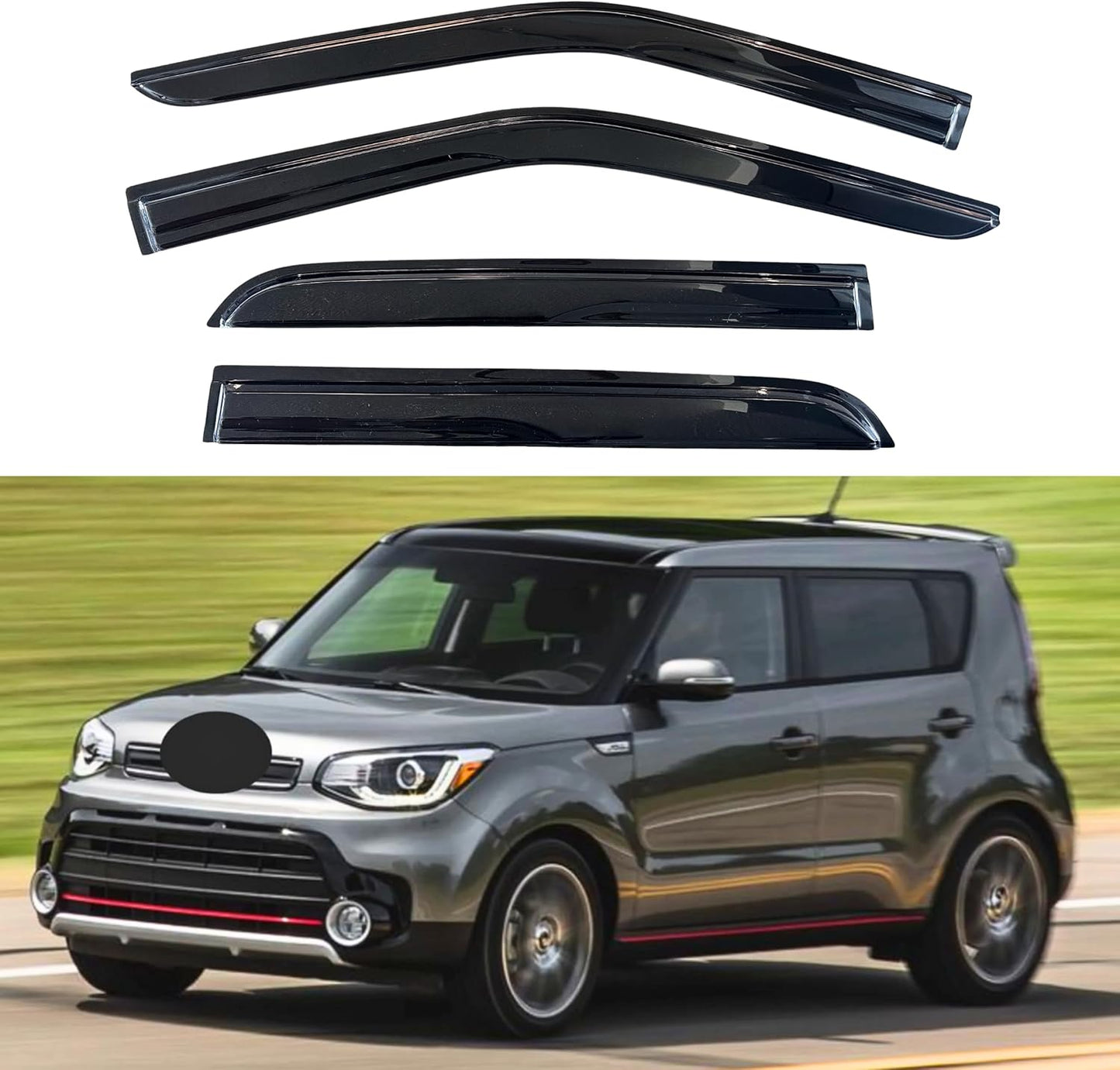 KPY Window Visor Compatible with Kia Soul 2014-2019, 4PC Rain Guard Side Window Vent Deflectors Tape-On Mugen Style, 2014 2015 2016 2017 2018 2019