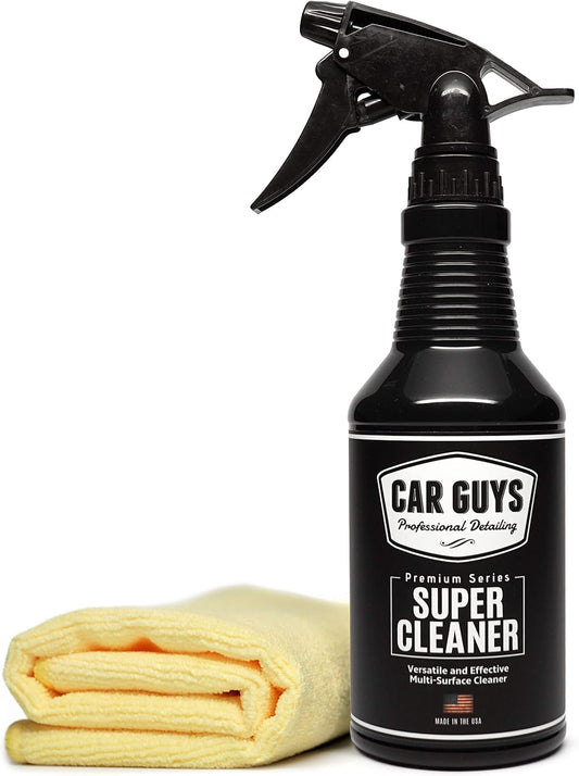 CAR GUYS Super Cleaner | Effective Car Interior Cleaner | Leather Car Seat Cleaner | Stain Remover for Carpet, Upholstery, Fabric, and Much More! | 18 Oz Kit with Microfiber Towel