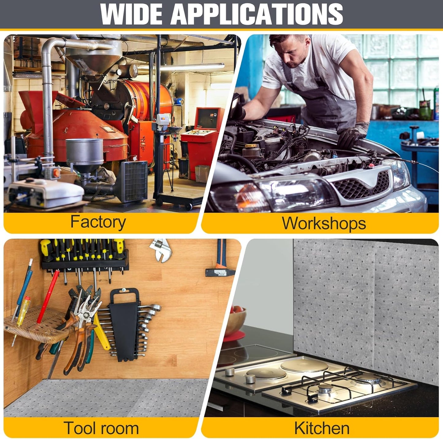 50PC Oil Absorbent Pads | 13"x10" Meltblown Polypropylene Mats, Hand-Tear Lines for Automotive & Workshop | Vacuum Eco-Packaging, Reusable Spill Control