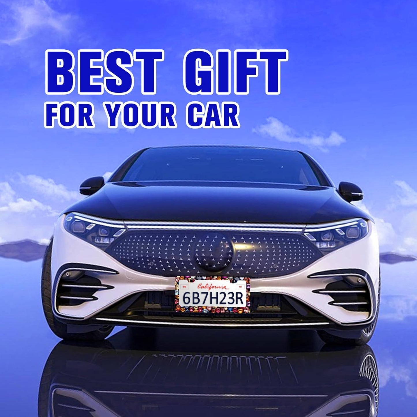 Beautiful Gemstone Pattern License Plate Frame Bling License Plate Holders Funny Stainless Steel Auto Accessory Bracket 2 Hole With Screws Universal Us Car License Plate Frames 6x12 Inch For Women Men