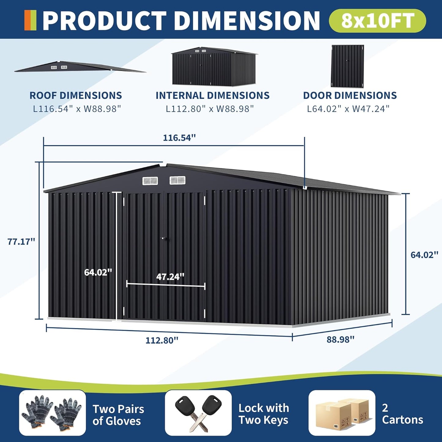 8x10x6.4 FT Outdoor Storage Sheds with Floor, Metal Garden Tool Shed for Backyard, Large Metal Sheds Outdoor Storage With Lockable Doors & Air Vents for Backyard Garden Patio Lawn