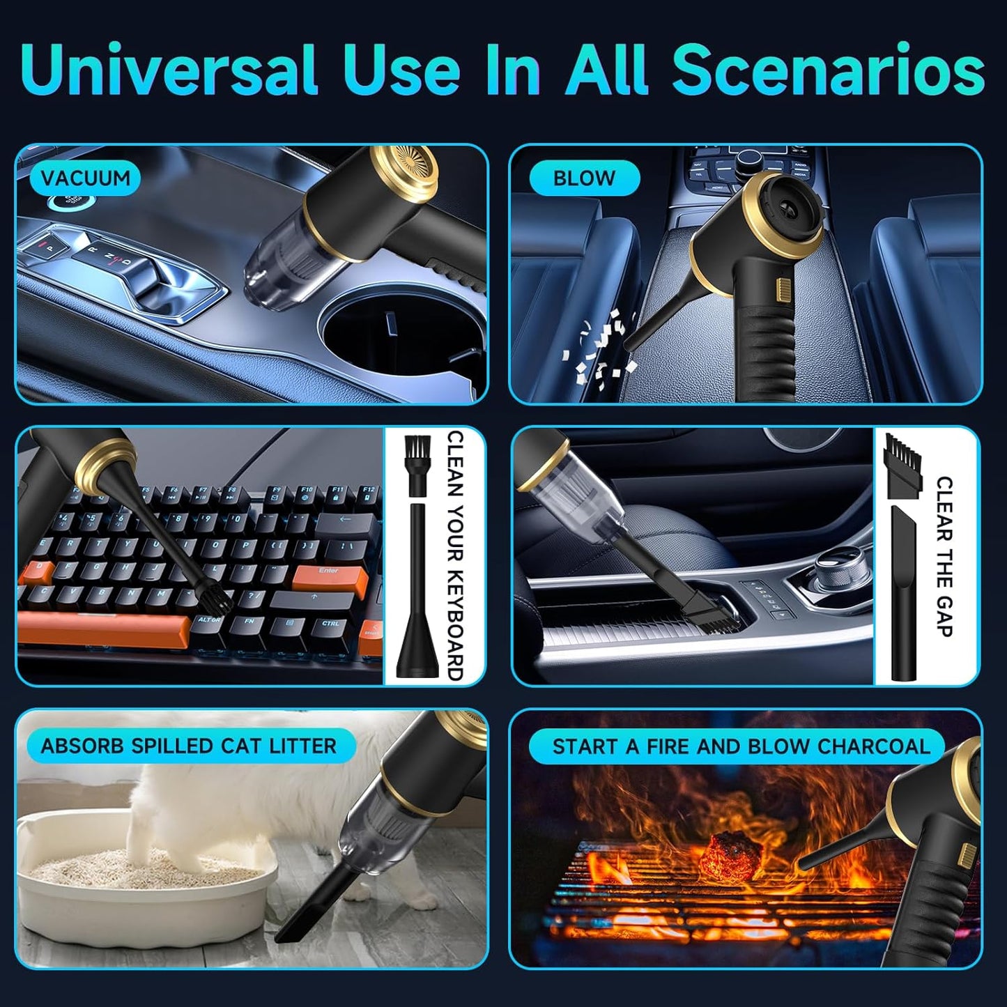 Car Vacuum Portable Cordless - 21000PA High Power Car Cleaning Kit, 4 in 1 Multifunctional Mini Vacuum Cleaner, Air Duster for Car, Home, Office to Remove Sand, Dust, Gifts for Lover Family