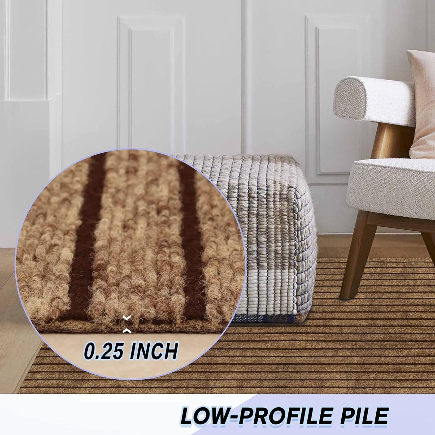 Custom Size Backed Non-Slip Area Rugs Runner, Easy Clean, Waterproof Runner Rugs for Hallway Entryway, Kitchen, Laundry, 4FT x 77FT, Brown Stripe