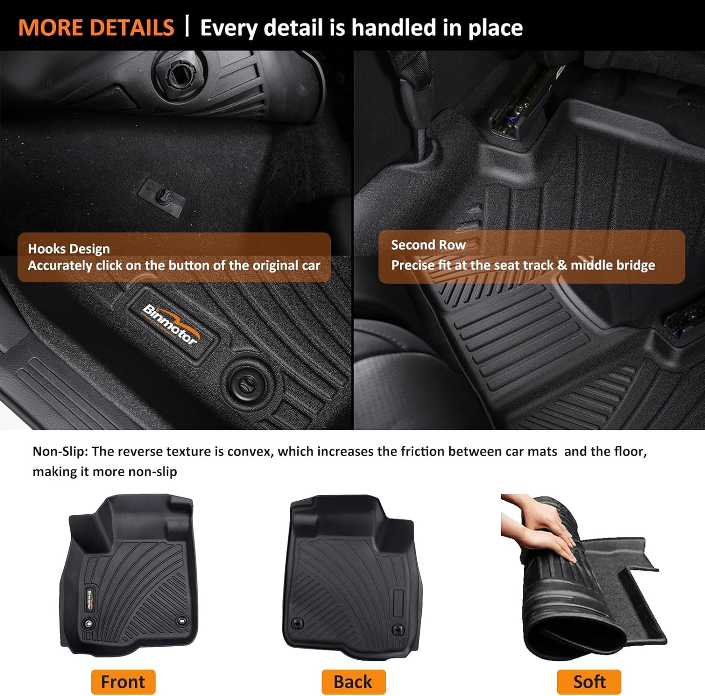 Binmotor-Floor Mats Cargo Liner Set for GMC Terrain 2024-2018丨2018-2024 Chevy Equinox, All Weather Car Floor Mats 2024 GMC Terrain/Chevy Equinox Accessories for Terrain