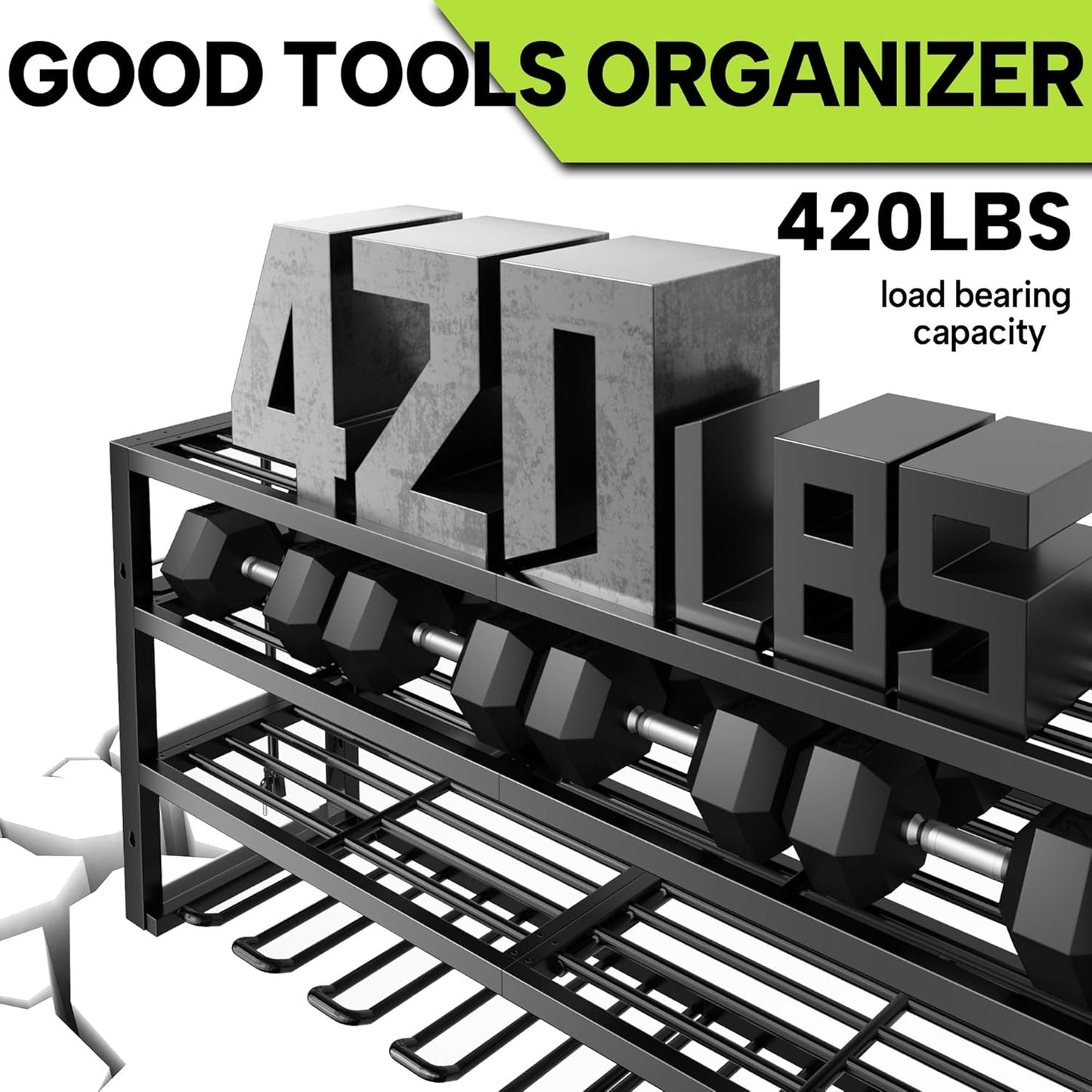 Large Power Tool Organizer Wall Mount with Charging Station, 8 Outlet Power Strip, 4 Layers 8 Drill Holder Heavy Duty Metal Tool Storage Loads 420lbs with Screwdriver Holder, Utility Racks for Garage