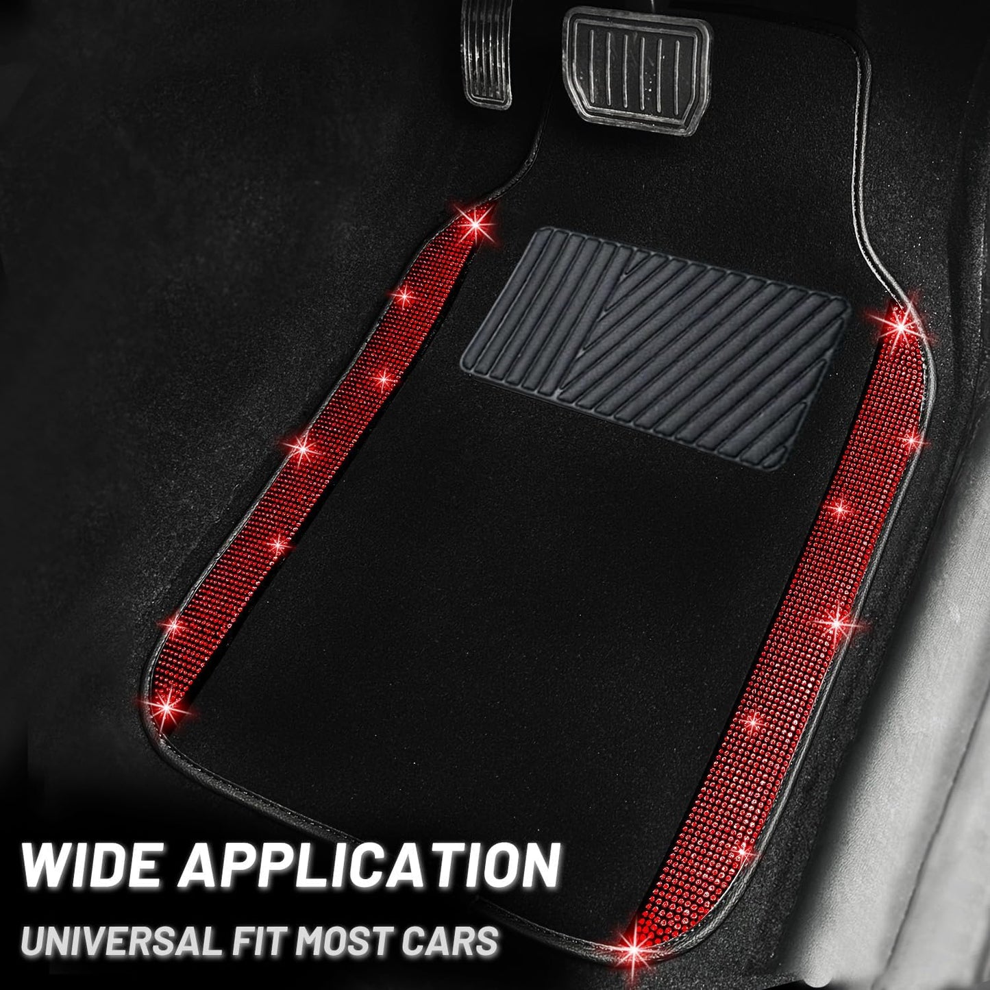 NBTEPEM Red Bling Car Floor Mats Full Set, Universal Fit Most Cars,SUV, Trucks, 4 pcs Sparkle Glitter Diamond Carpet for Women Girls with Anti-Slip Pad (Red Diamond)