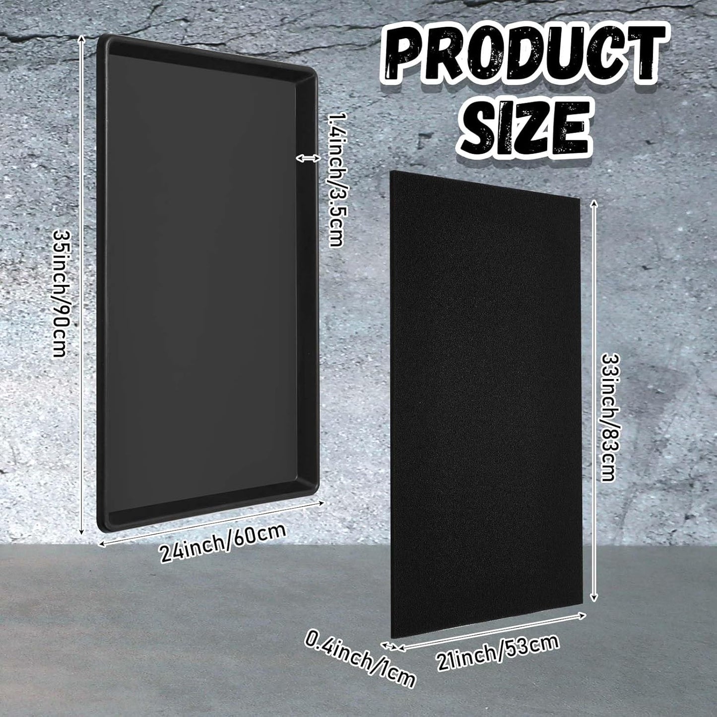 Uiifan 1 Set 35 x 24 x 1.4 Inch Oil Drain Drip Pan for Under Car with Square No Splatter Pad Oil Drip Tray Transmission Garage Automotive Driveway to Keep Floor Clean, Black