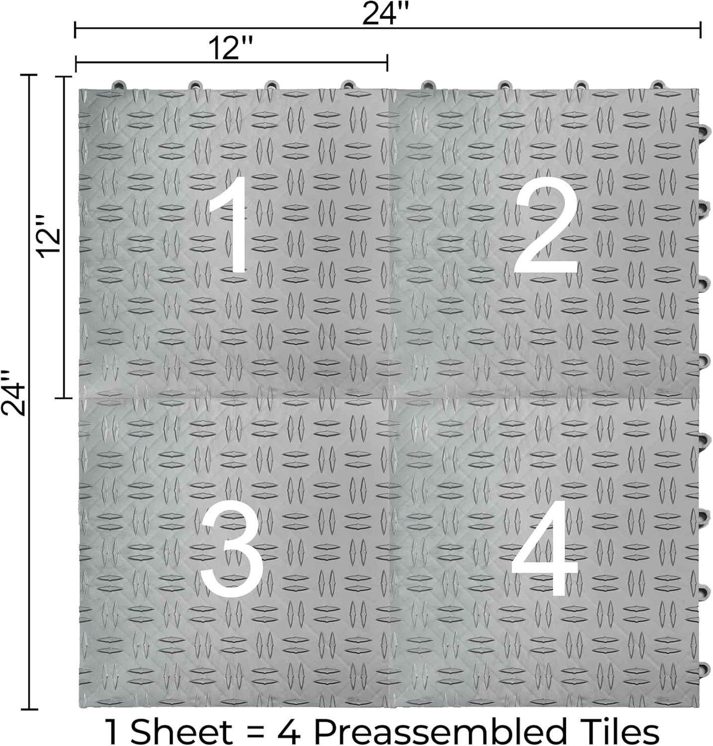 Big Floors GarageTrac Diamond, Interlocking Non-Slip Garage Flooring Tile, Durable, Modular, Heavy-Duty Copolymer, Easy Install (Alloy, 12 Pack of 12 x 12" Tiles)