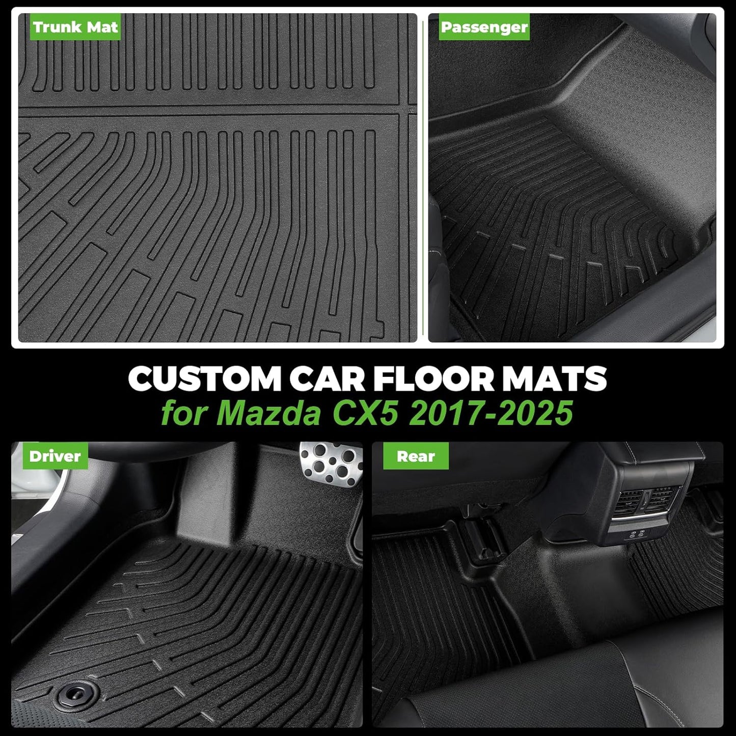 All Weather Floor Mats and Cargo Mat Set Fit for Mazda CX5 2025 2017-2024, TPE Car Mats Waterproof Anti-Slip Rubber Floor Liners for Mazda CX5 Accessories - 4 PCS