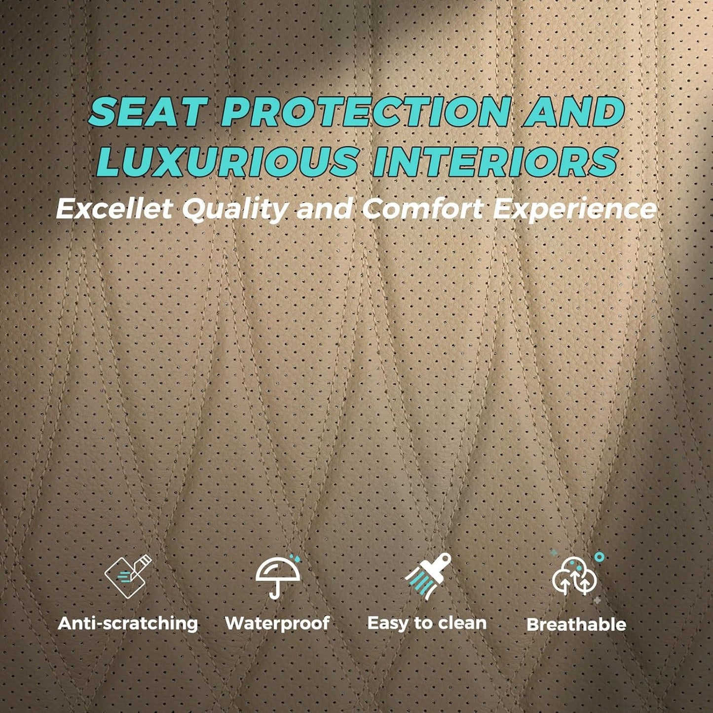 Seat Covers for Honda Civic Sedan EX-L, EX-T, EX, Touring, LX-P, Sport 2016 2017 2018 2019 2020 2021, Faux Leather Car Seats Cover Full Set(Rear Row 40/60 Split & Folding Backrest)-Beige