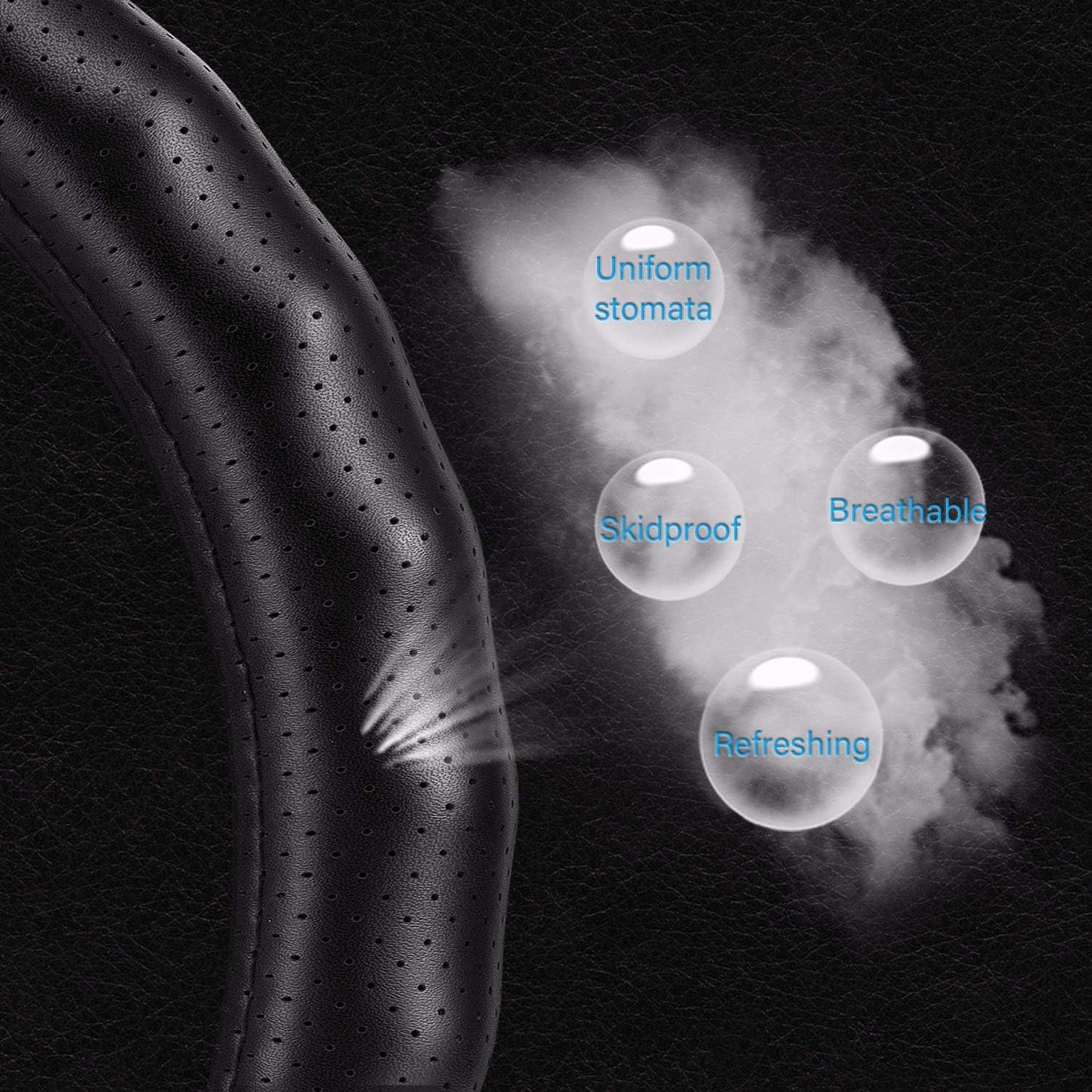 Haokay Heavy Duty Pure Cowhide Steering Wheel Cover, Black Genuine Leather Steering Wheel Cover Men Women Comfort Finger Grips Universal 14.5 to 15 Inch